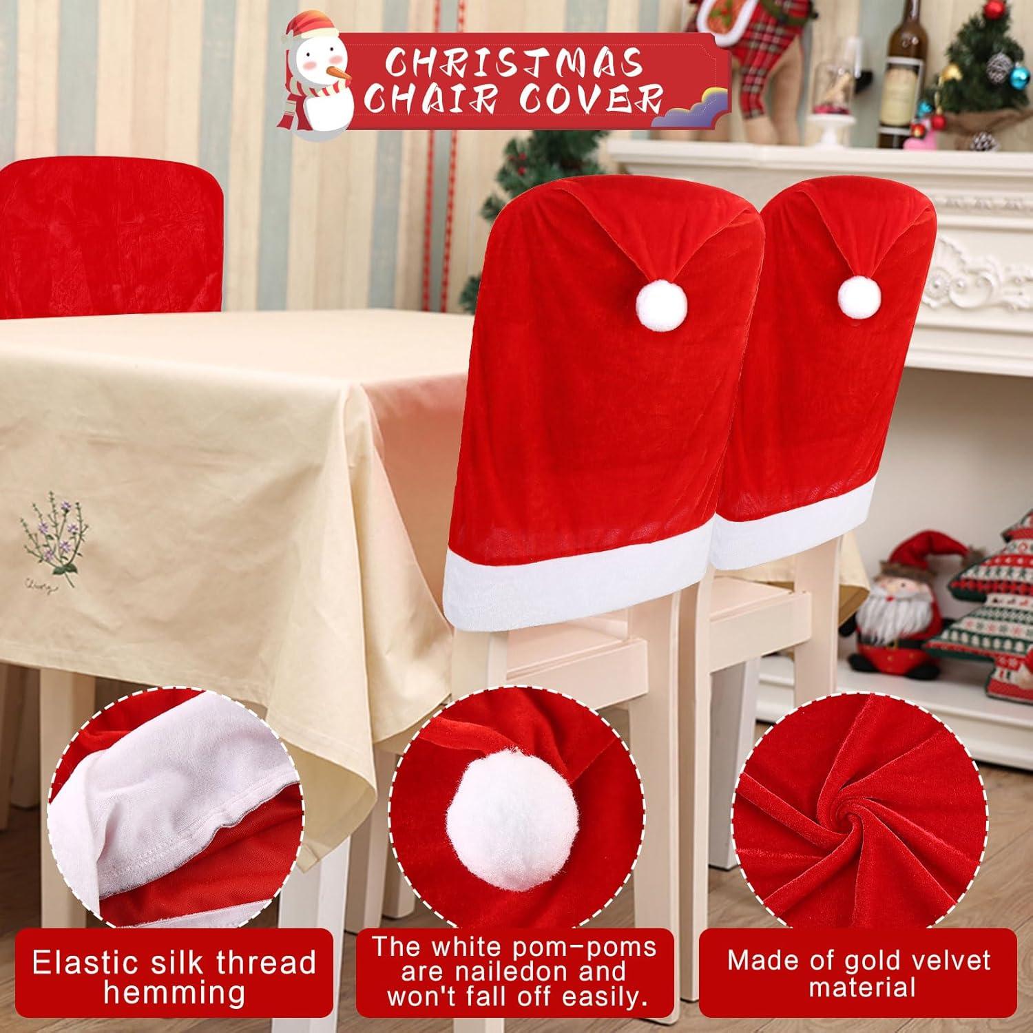 Set de 4 Fundas de Silla CCINEE Navidad Sombrero Santa Rojo
