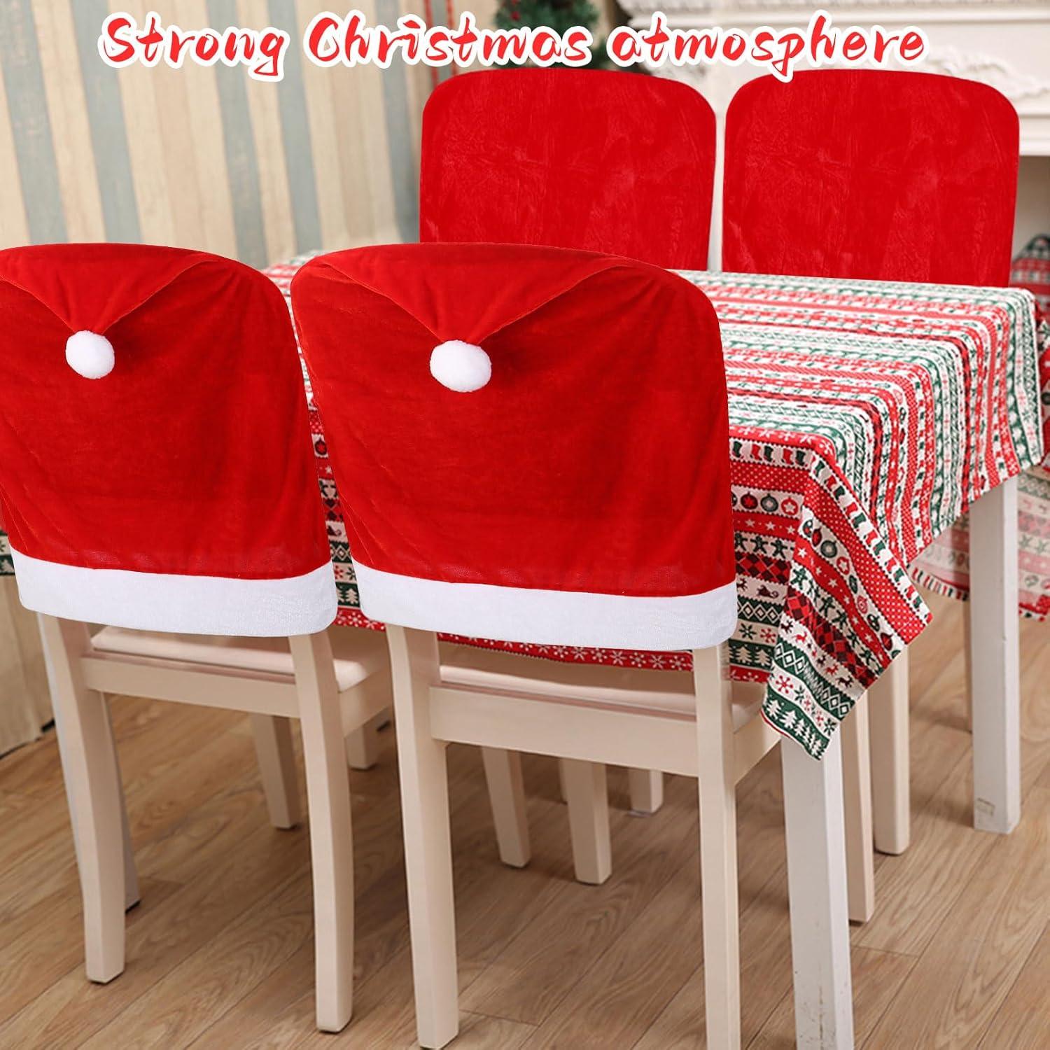 Set de 4 Fundas de Silla CCINEE Navidad Sombrero Santa Rojo