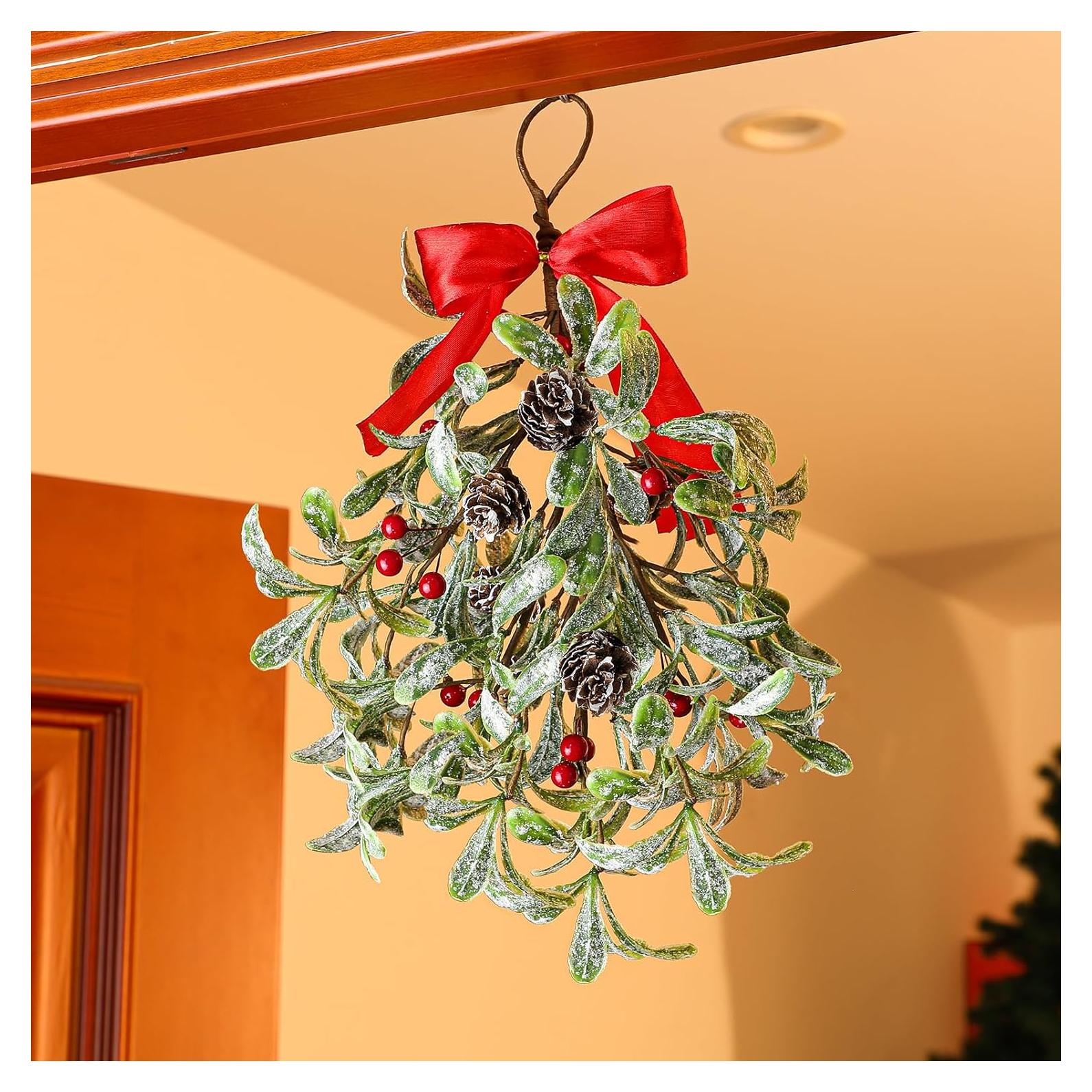 Adorno Navideño Muérdago Artificial Daifunli 30 cm Rojo