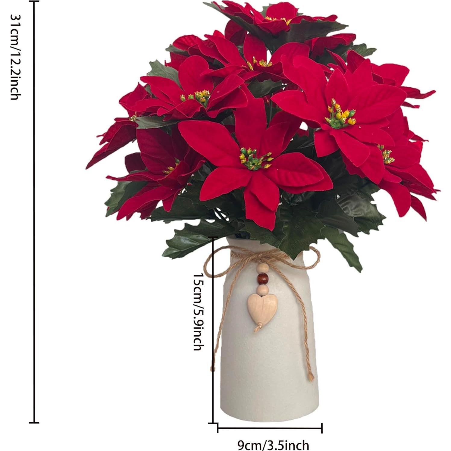 Arreglo Floral Poinsettia Roja Artificial HOPEME en Jarrón Blanco