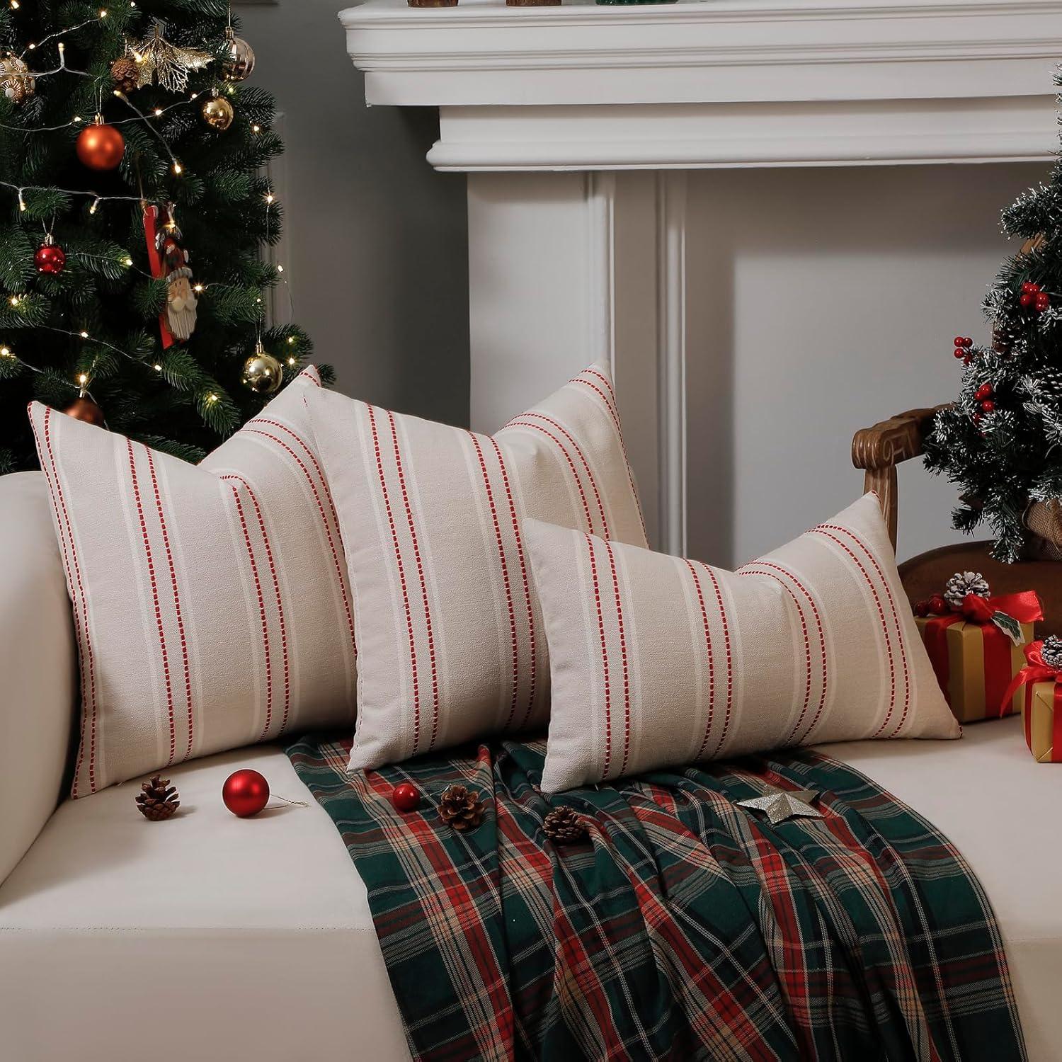 Fundas de Almohada Decorativas Hckot 45x45cm Juego de 2 Lino Rojo