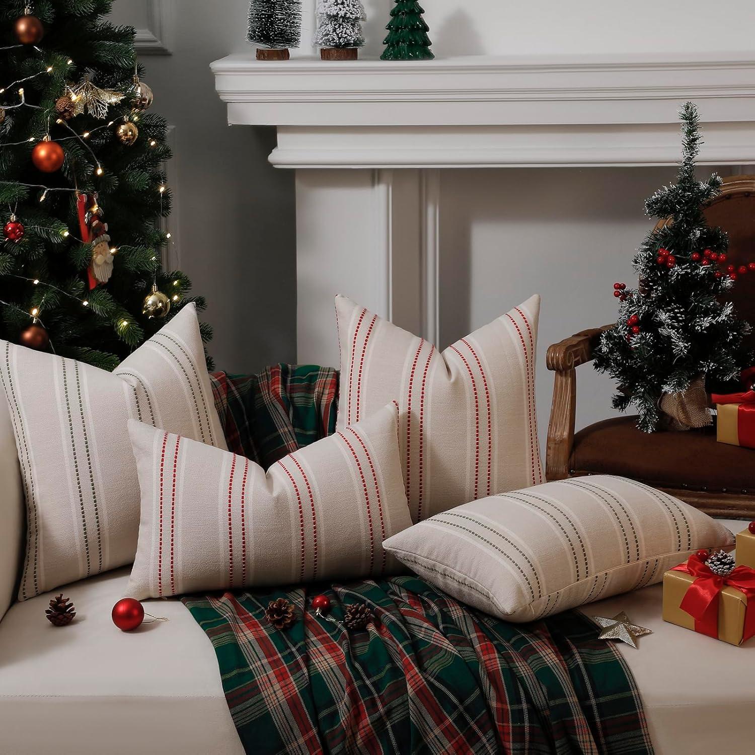 Fundas de Almohada Decorativas Hckot 45x45cm Juego de 2 Lino Rojo