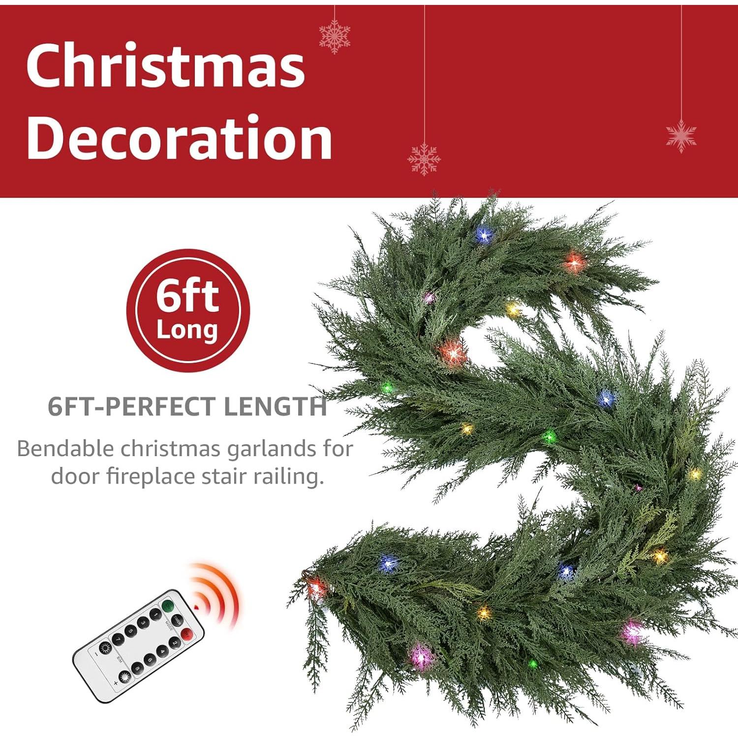 Guirnalda Navideña Preiluminada NUTIKAS 1.83m Cedro Realista