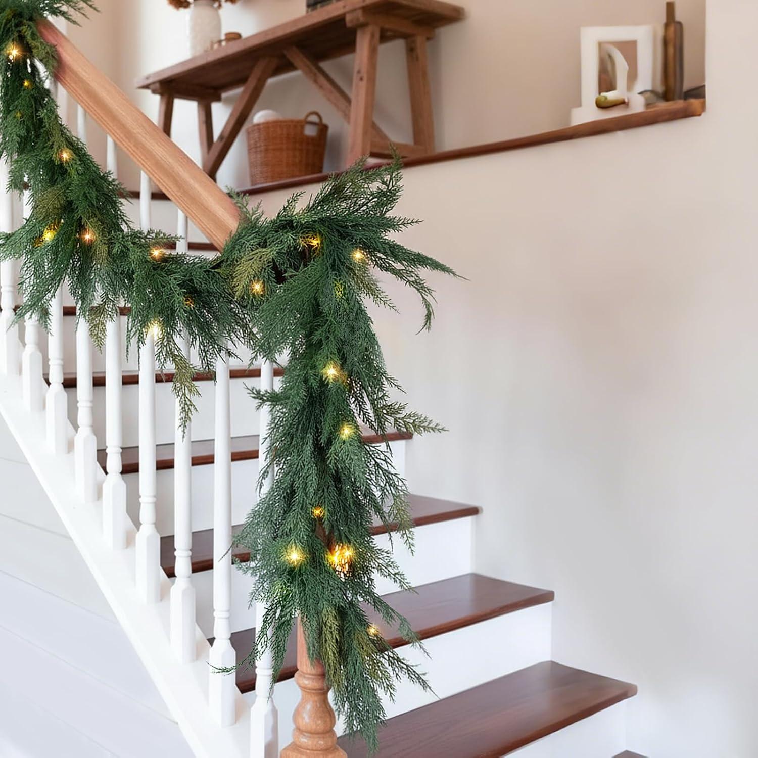 Guirnalda Navideña Preiluminada NUTIKAS 1.83m Cedro Realista