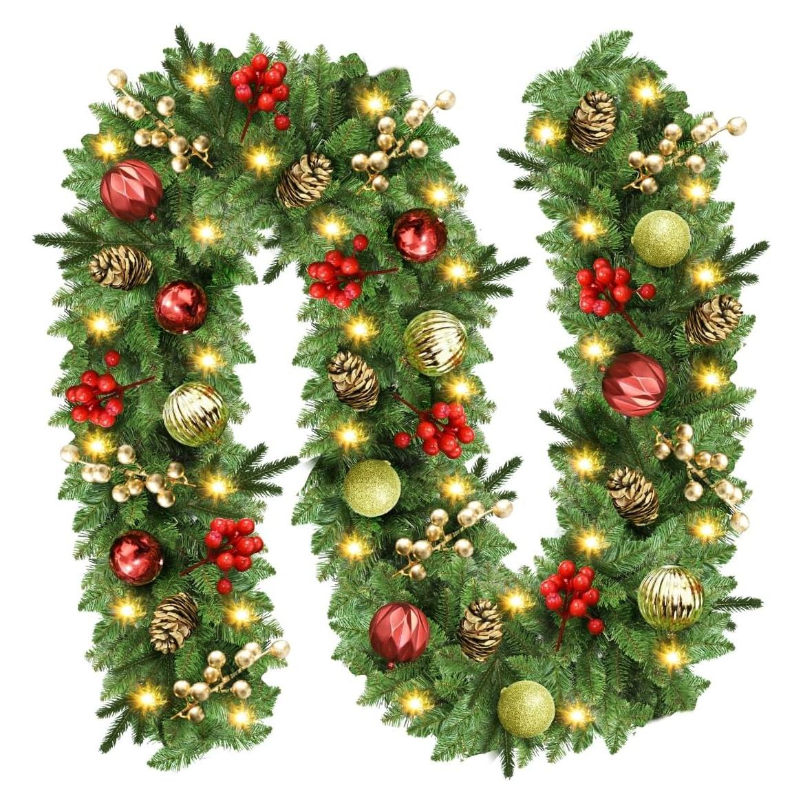 Guirnalda de Navidad Preiluminada 2.74M con Luces y Piñas