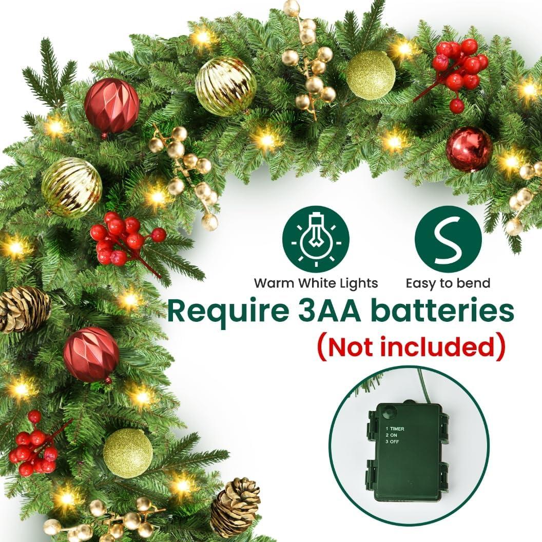 Guirnalda de Navidad Preiluminada 2.74M con Luces y Piñas