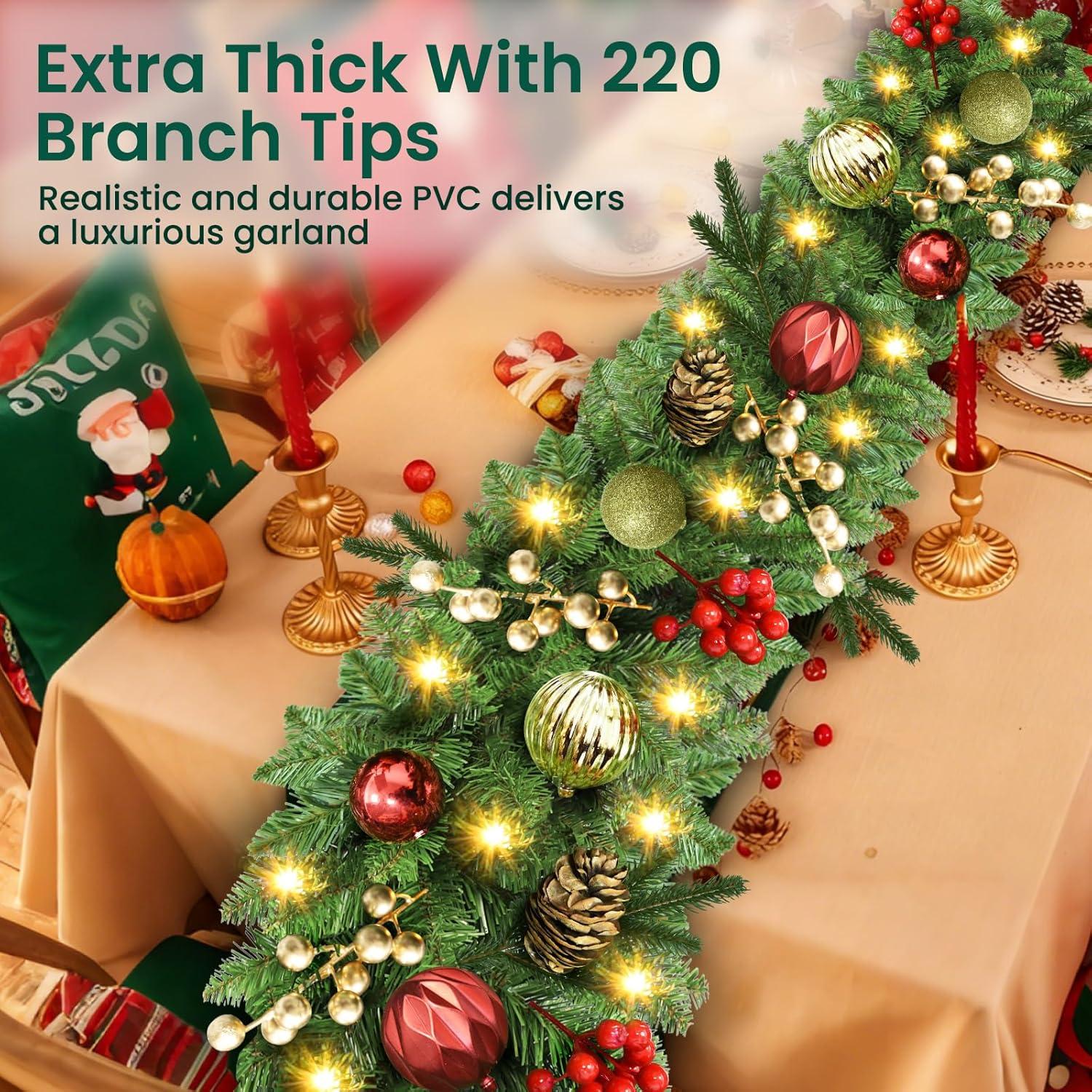 Guirnalda de Navidad Preiluminada 2.74M con Luces y Piñas