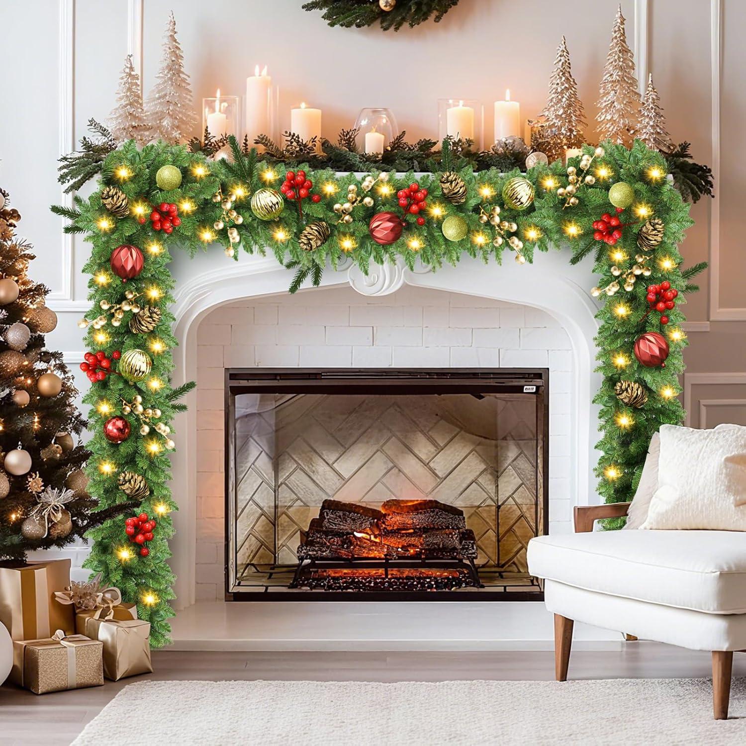 Guirnalda de Navidad Preiluminada 2.74M con Luces y Piñas