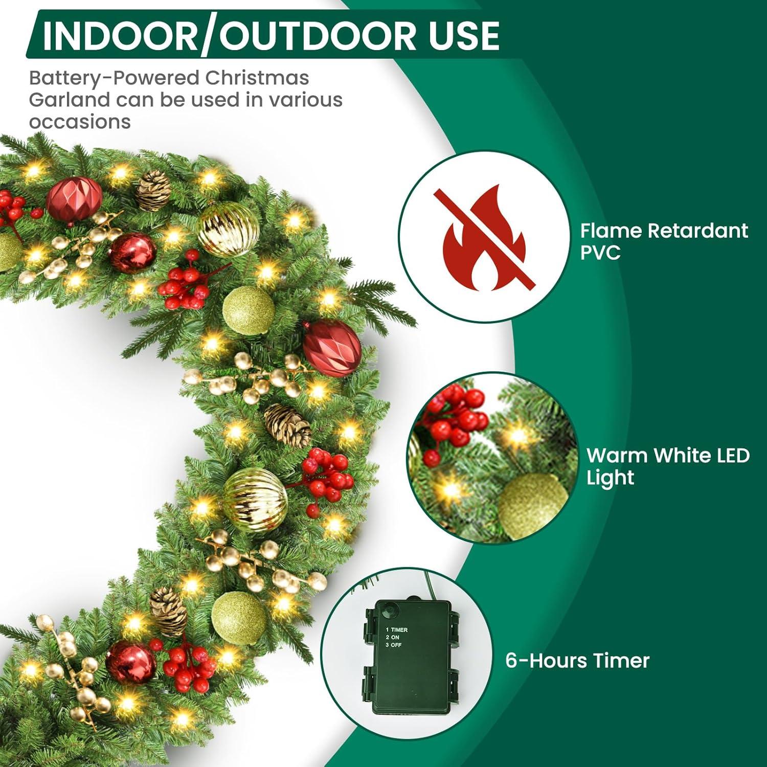 Guirnalda de Navidad Preiluminada 2.74M con Luces y Piñas