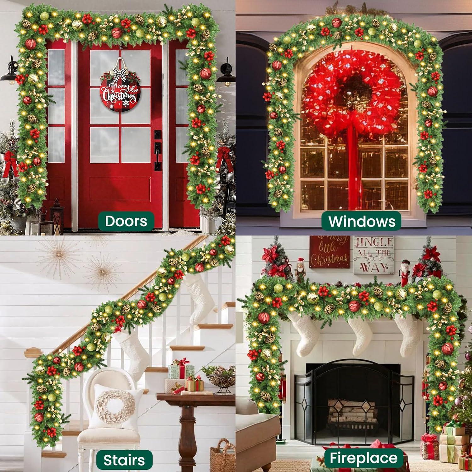 Guirnalda de Navidad Preiluminada 2.74M con Luces y Piñas