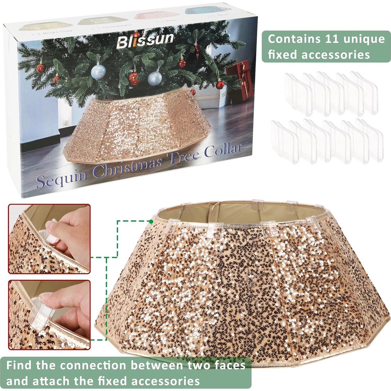 Collar de Árbol de Navidad Blissun Lentejuelas Champán 65 cm