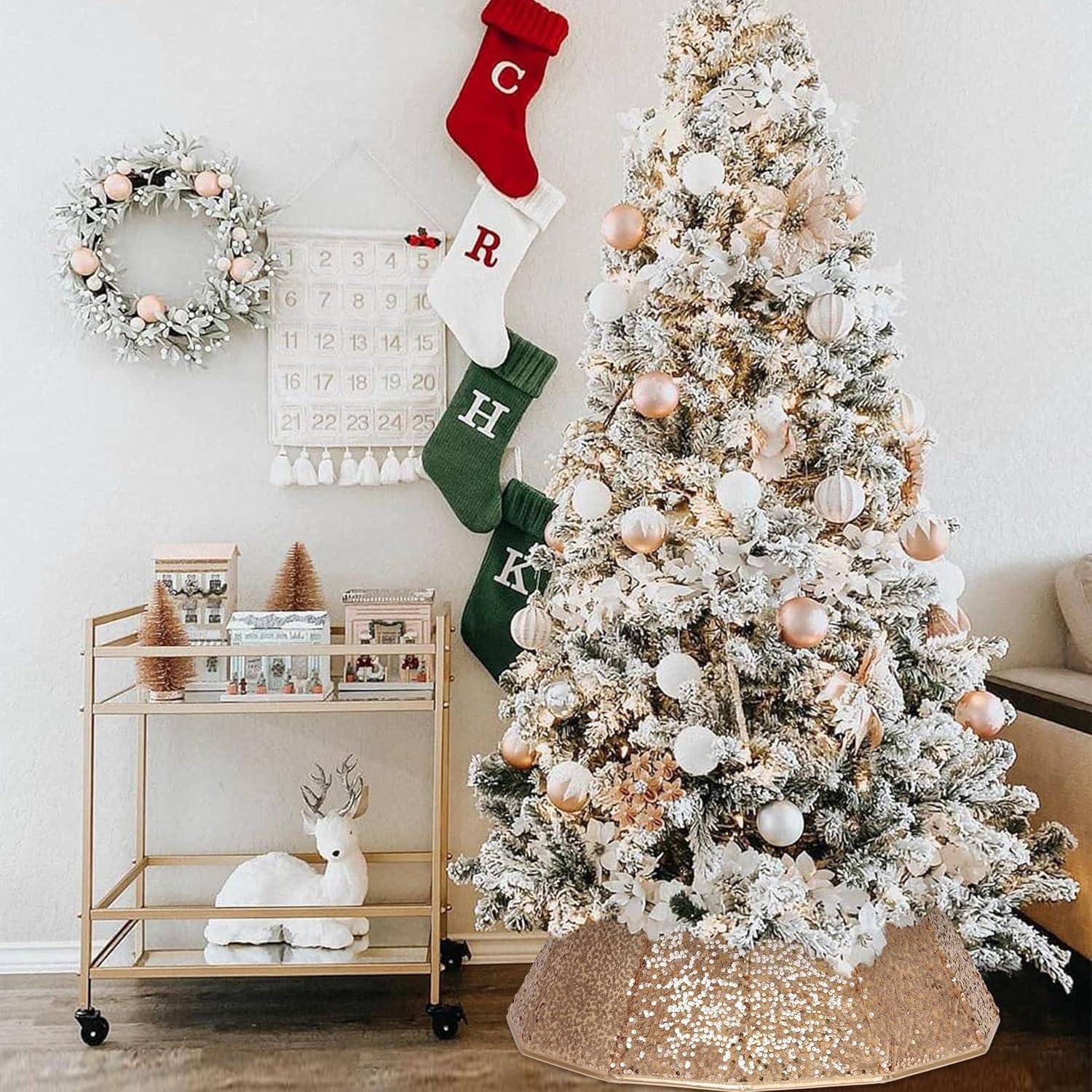 Collar de Árbol de Navidad Blissun Lentejuelas Champán 65 cm