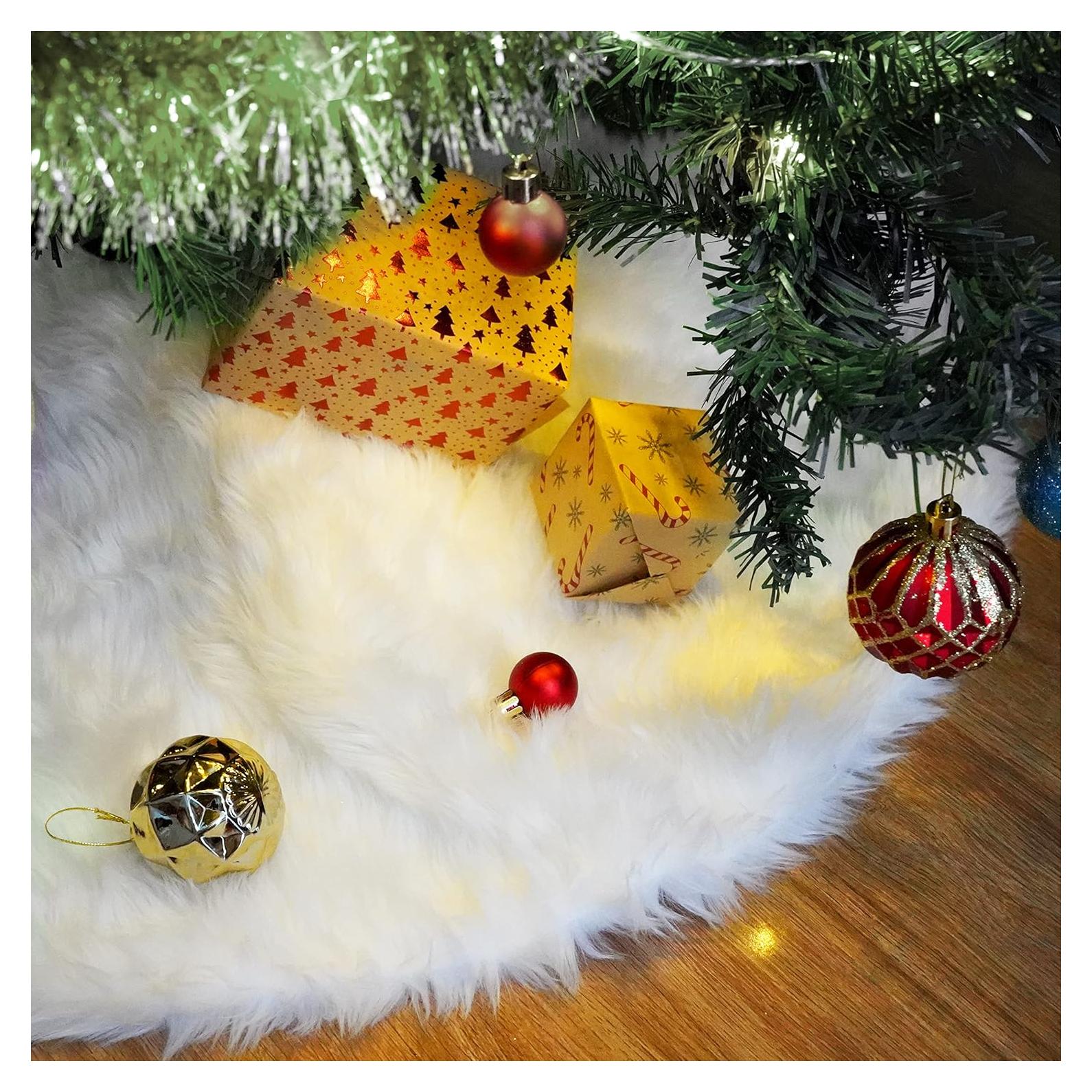 Falda de Árbol de Navidad Nackiy Blanca 91.4 cm Piel Sintética