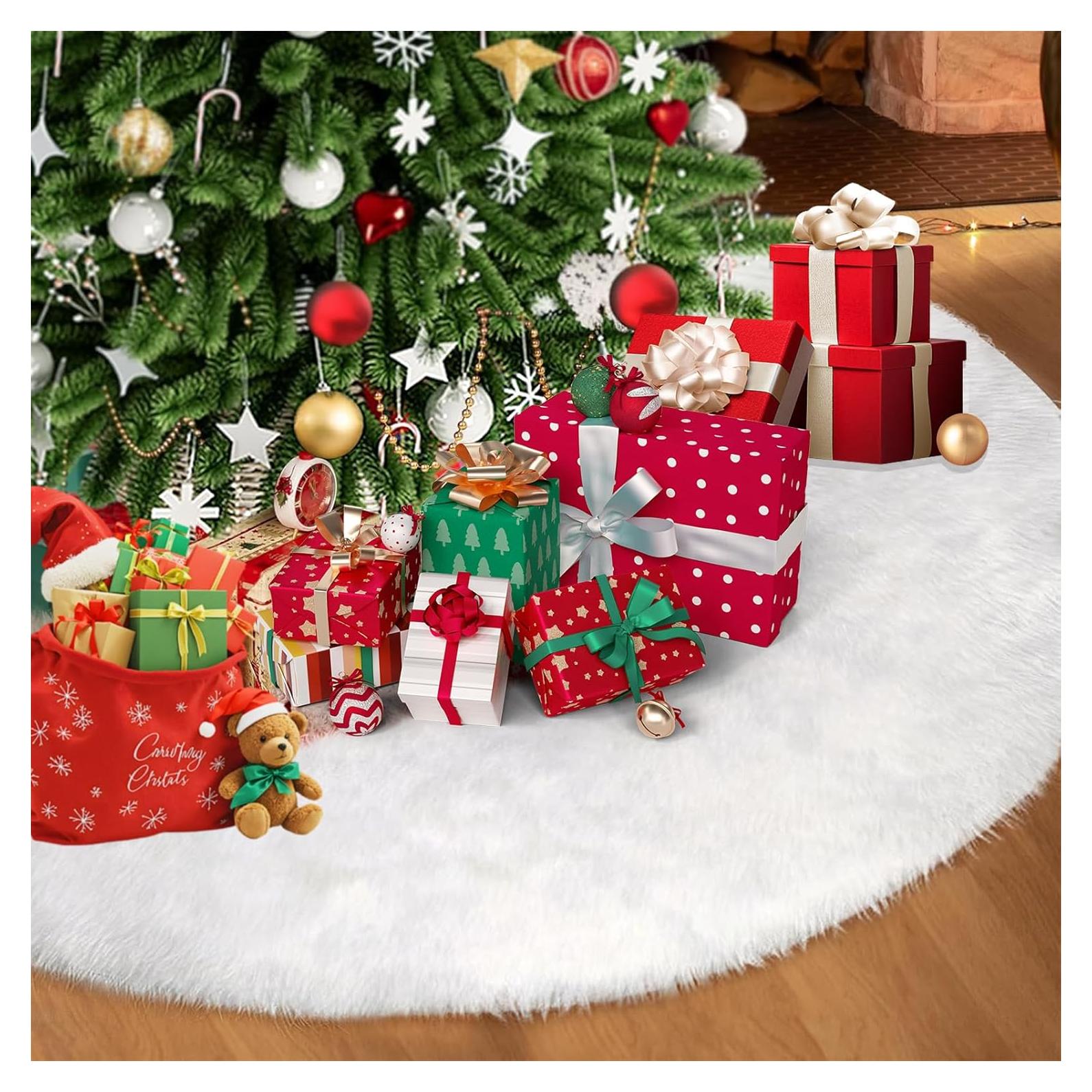 Falda de Árbol de Navidad Tondid 121.92 cm Piel Sintética Blanca