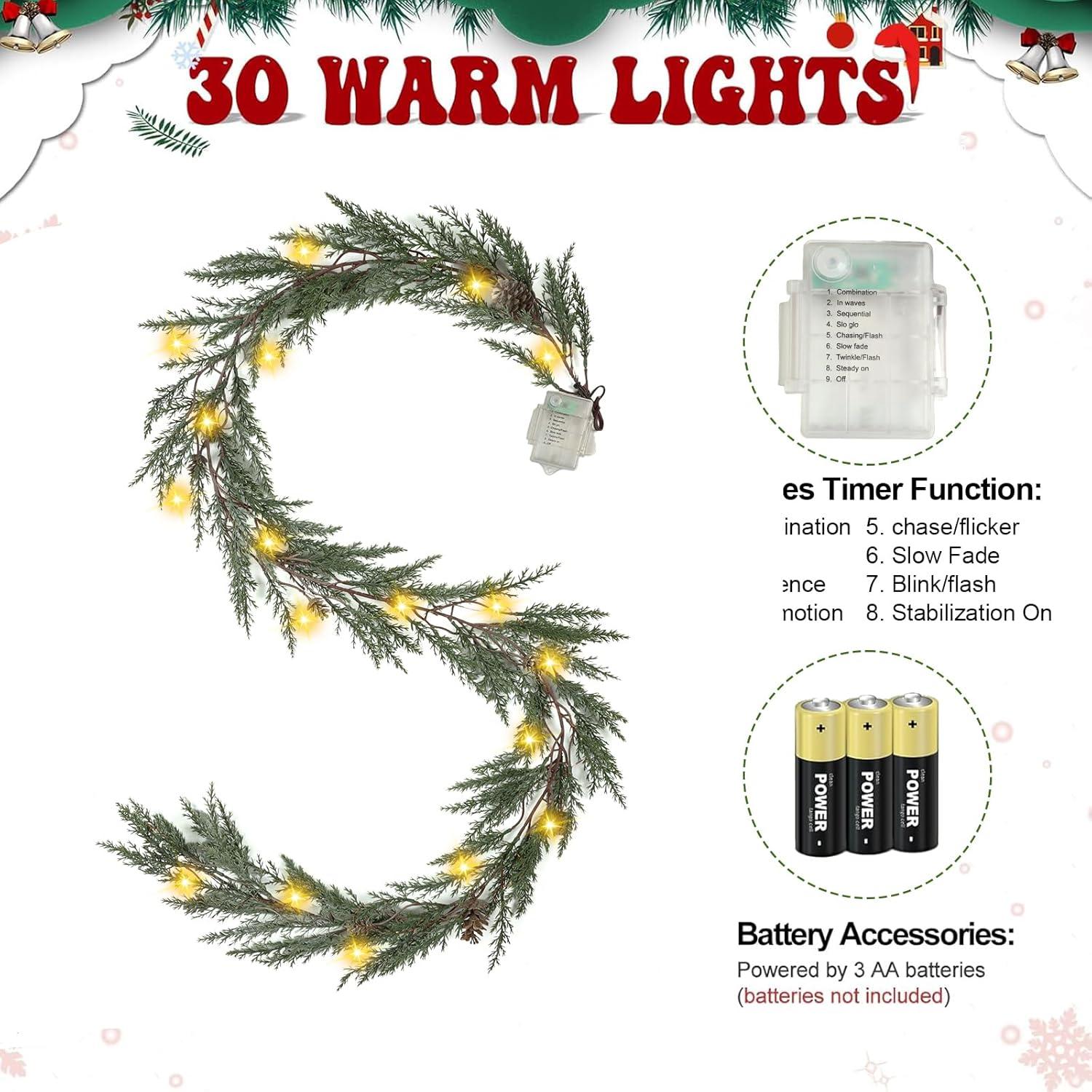 Guirnalda de Navidad LZNPA 1.83 m con 30 luces cálidas