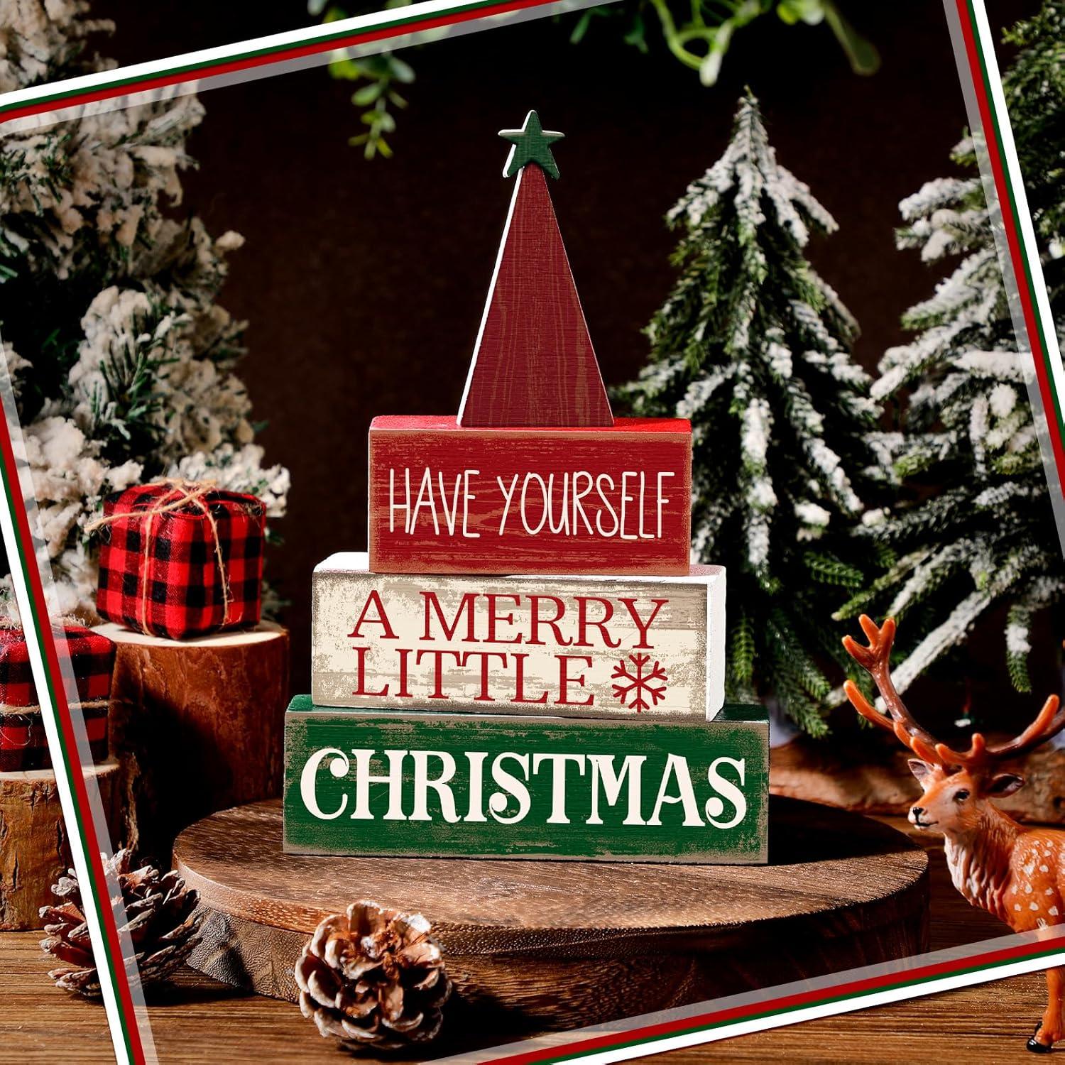 Decoración Navideña Moucuny 4 Piezas Árbol de Madera Multicolor