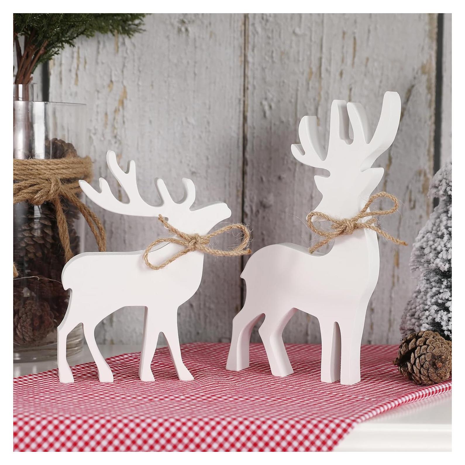 Decoraciones de Navidad FunouHome - 2 Renos de Madera Blancos