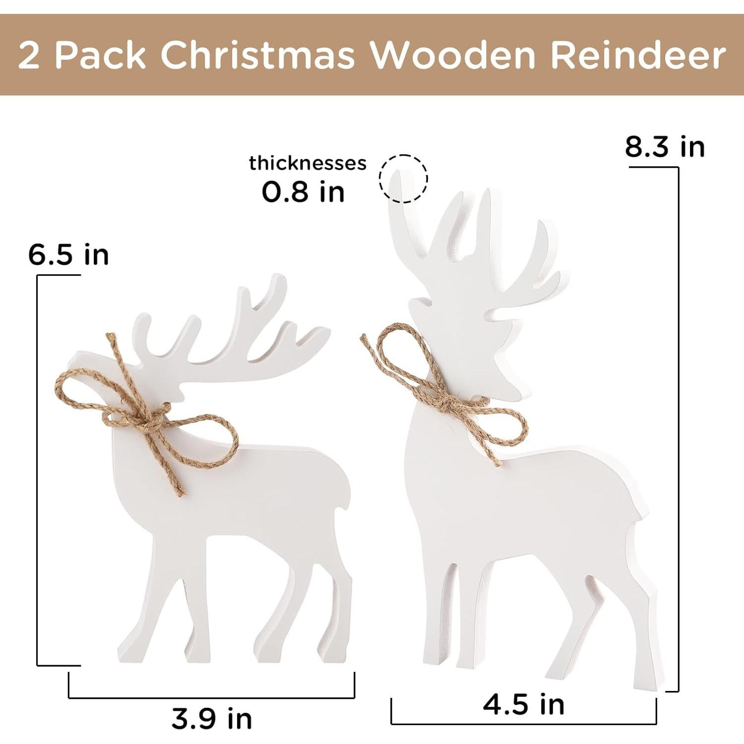 Decoraciones de Navidad FunouHome - 2 Renos de Madera Blancos