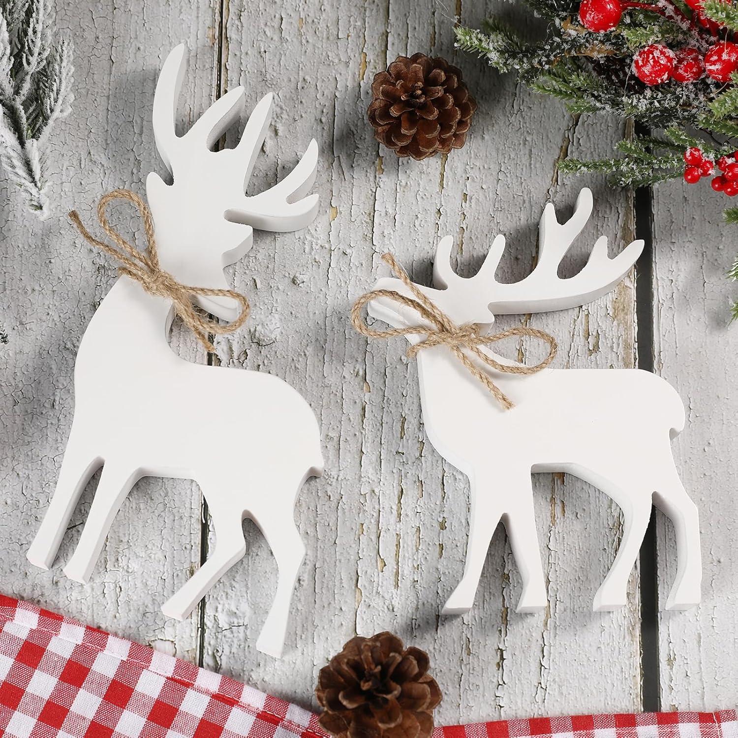 Decoraciones de Navidad FunouHome - 2 Renos de Madera Blancos