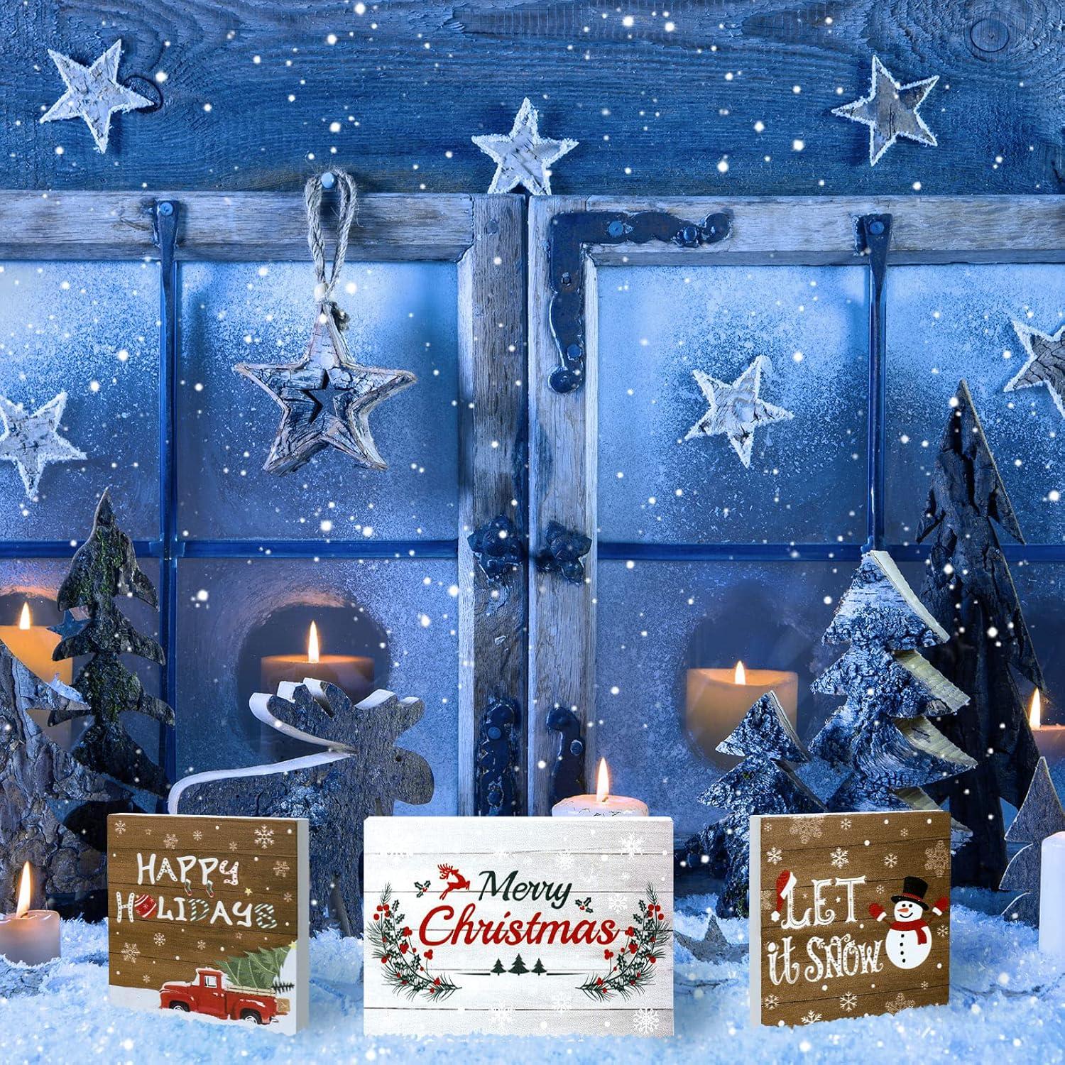 3 Piezas Señales de Madera Jetec para Decoración de Navidad