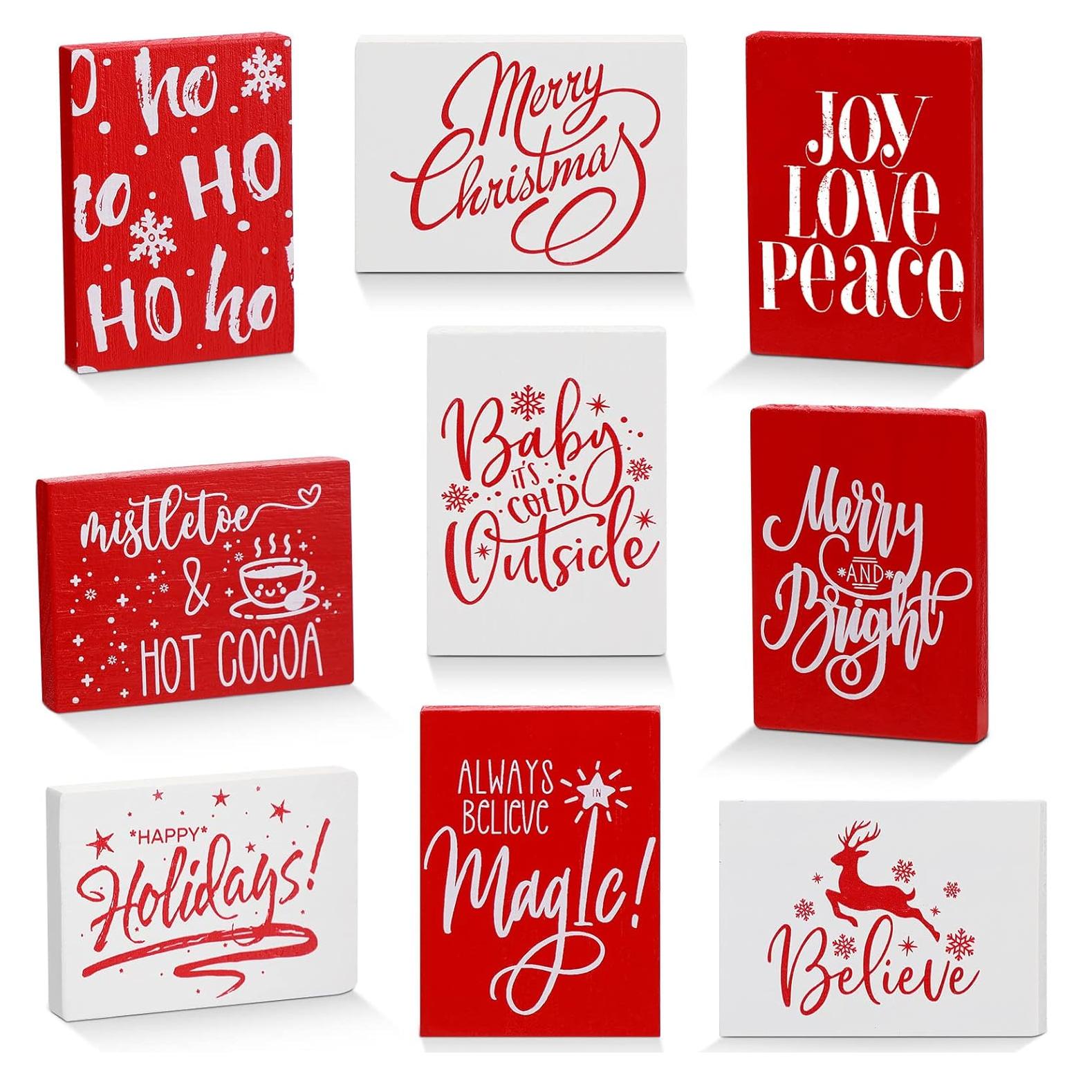 Paquete de 9 Carteles de Madera Navideños Roowest 8.9x6.35cm