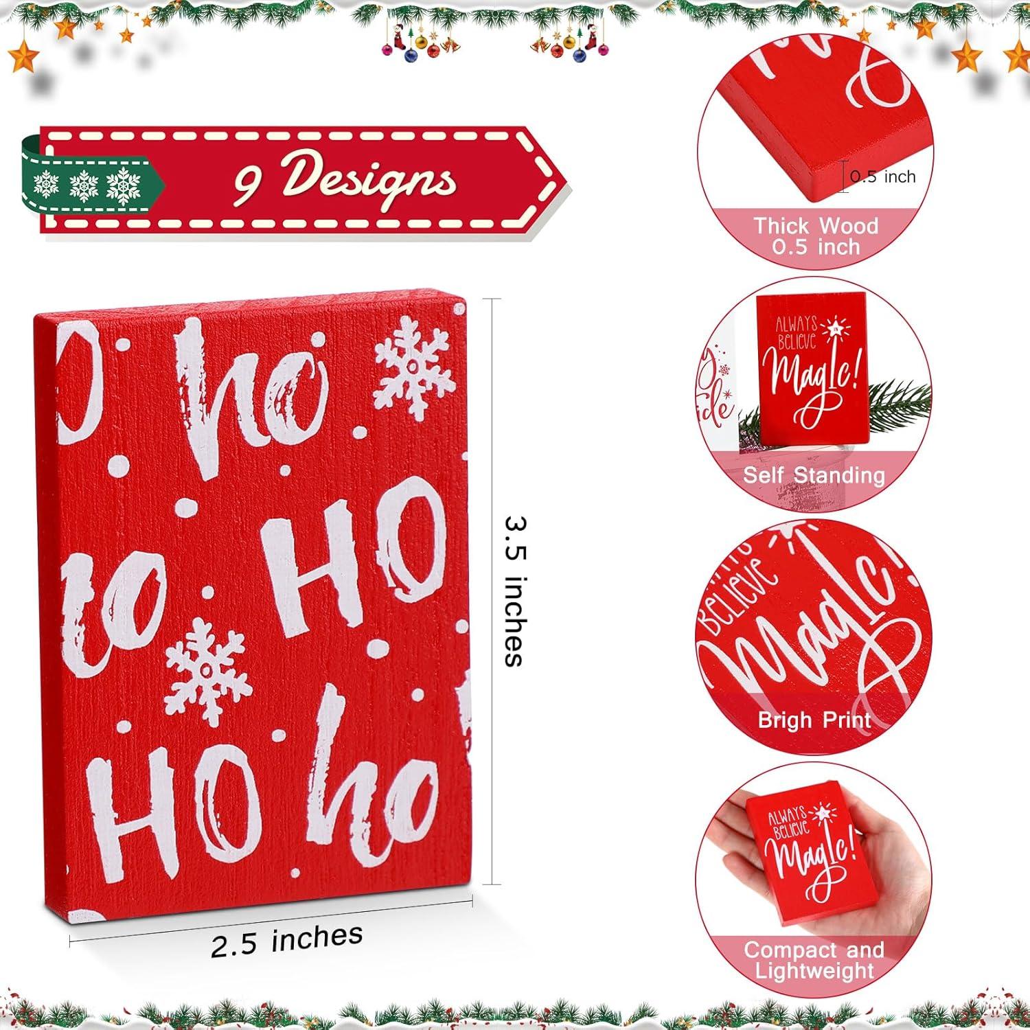 Paquete de 9 Carteles de Madera Navideños Roowest 8.9x6.35cm