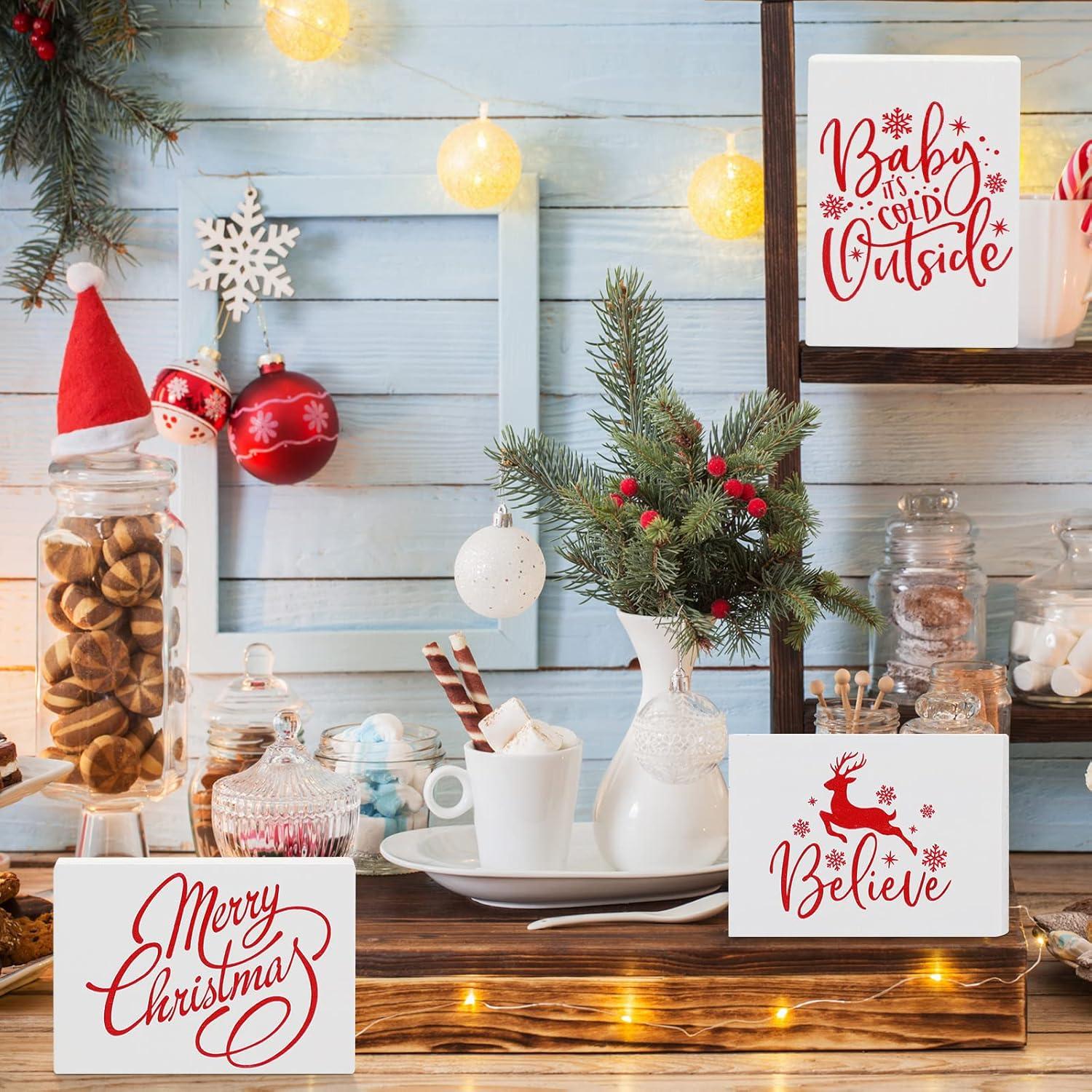 Paquete de 9 Carteles de Madera Navideños Roowest 8.9x6.35cm