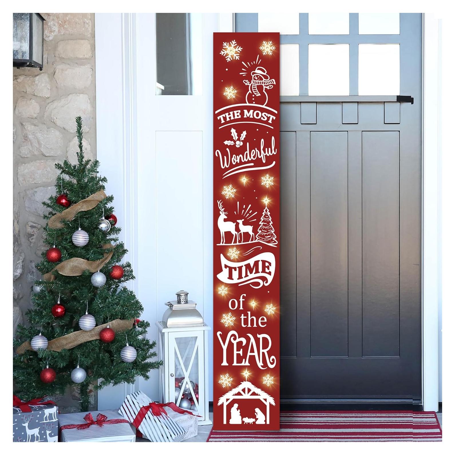 Cartel de Bienvenida Iluminado Vintage PEROUU 120 cm Feliz Navidad