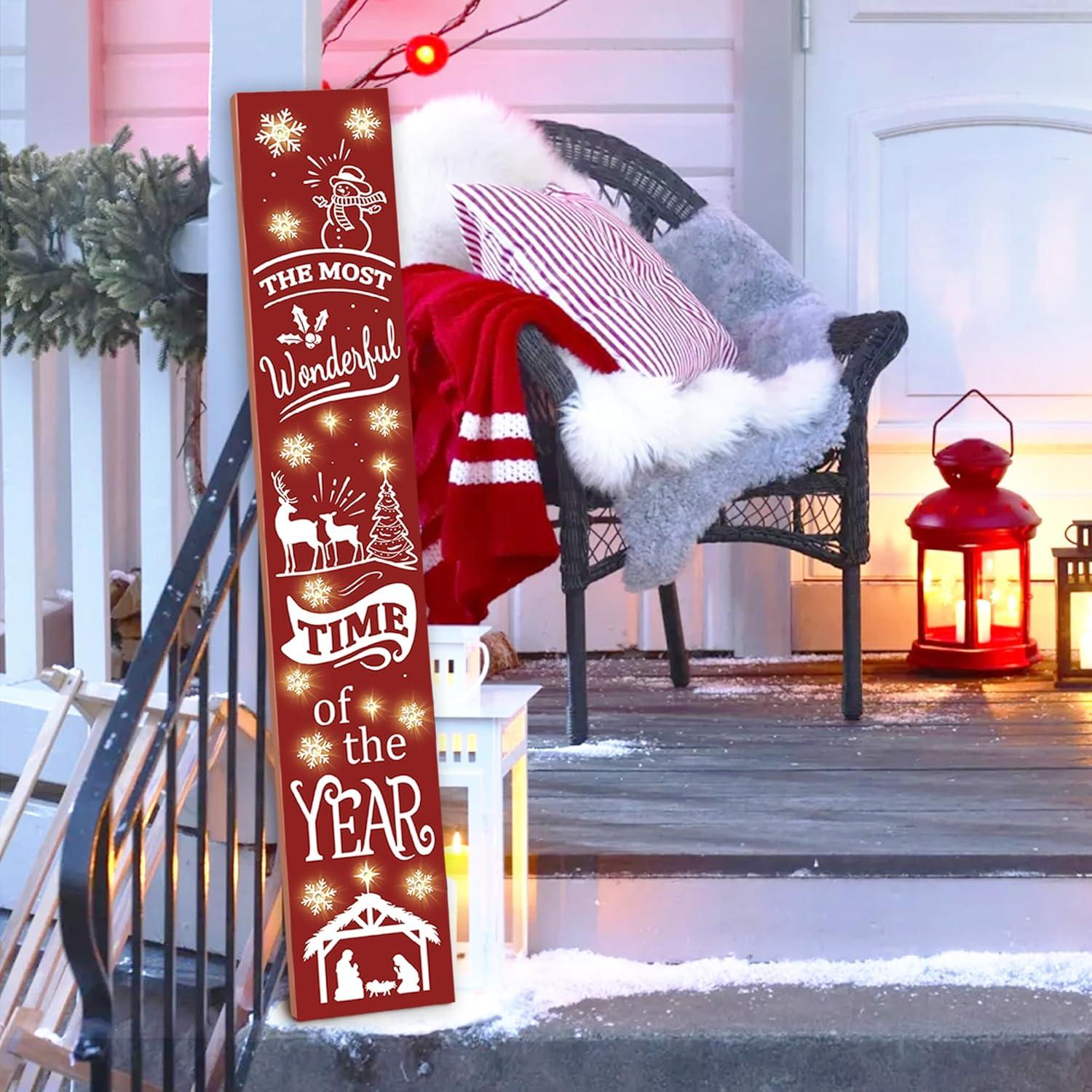 Cartel de Bienvenida Iluminado Vintage PEROUU 120 cm Feliz Navidad