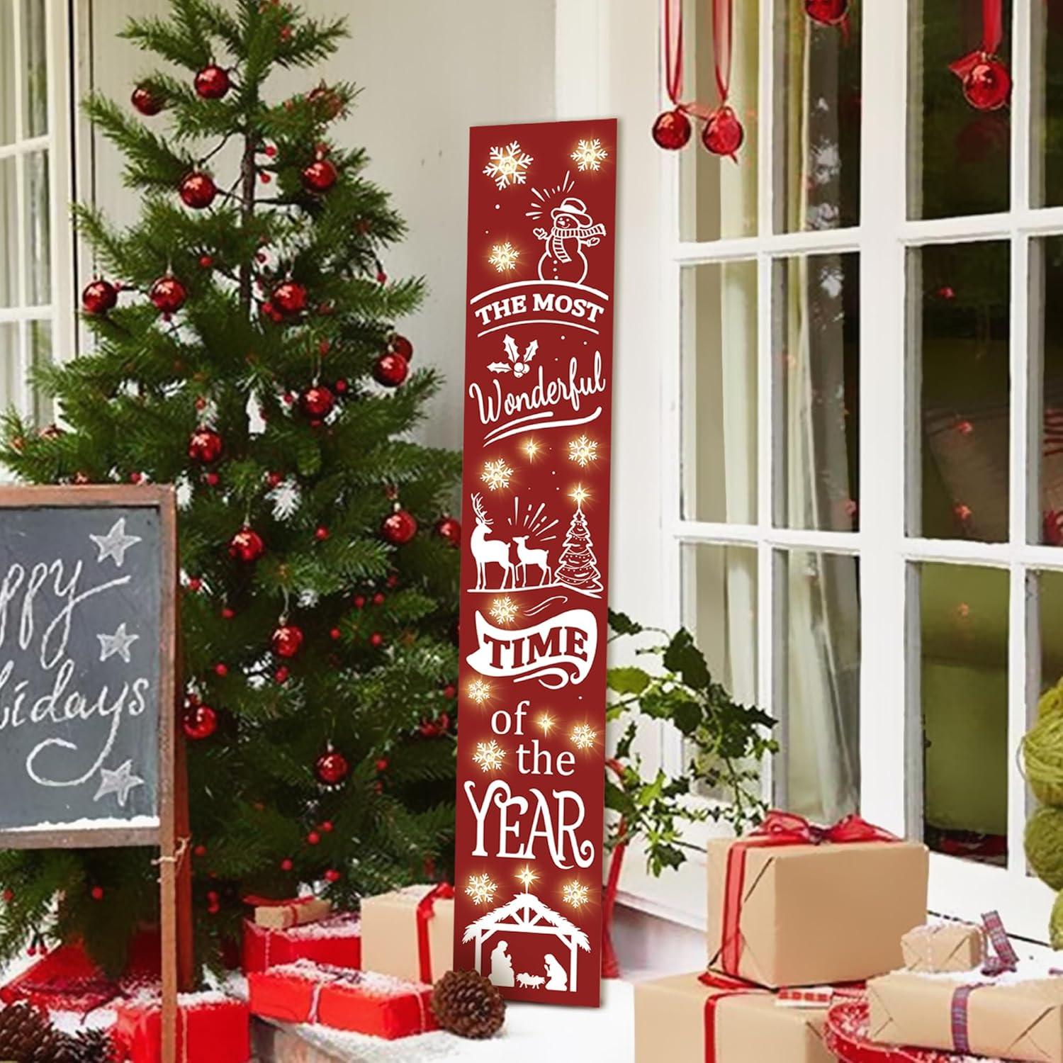 Cartel de Bienvenida Iluminado Vintage PEROUU 120 cm Feliz Navidad