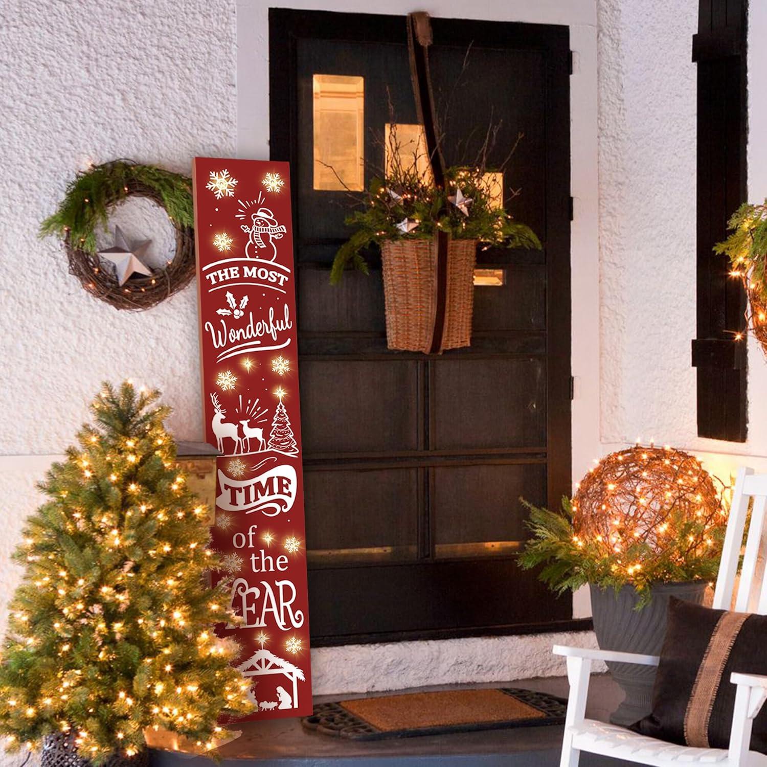 Cartel de Bienvenida Iluminado Vintage PEROUU 120 cm Feliz Navidad