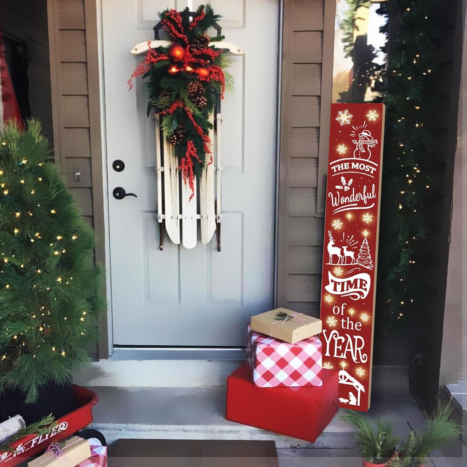 Cartel de Bienvenida Iluminado Vintage PEROUU 120 cm Feliz Navidad