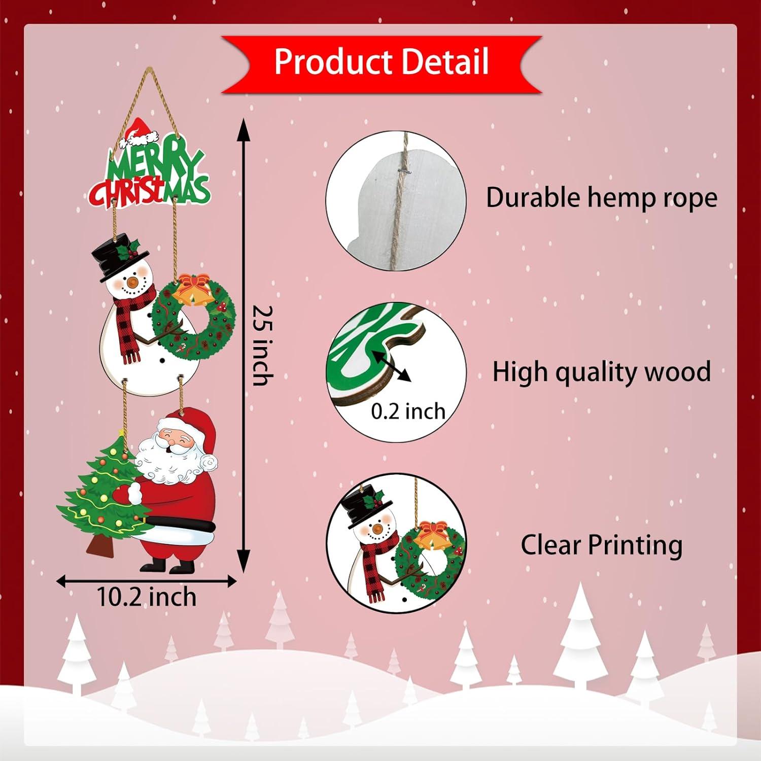 Decoración Navideña para Puerta - Cartel Feliz Navidad con Muñeco de Nieve y Santa Claus