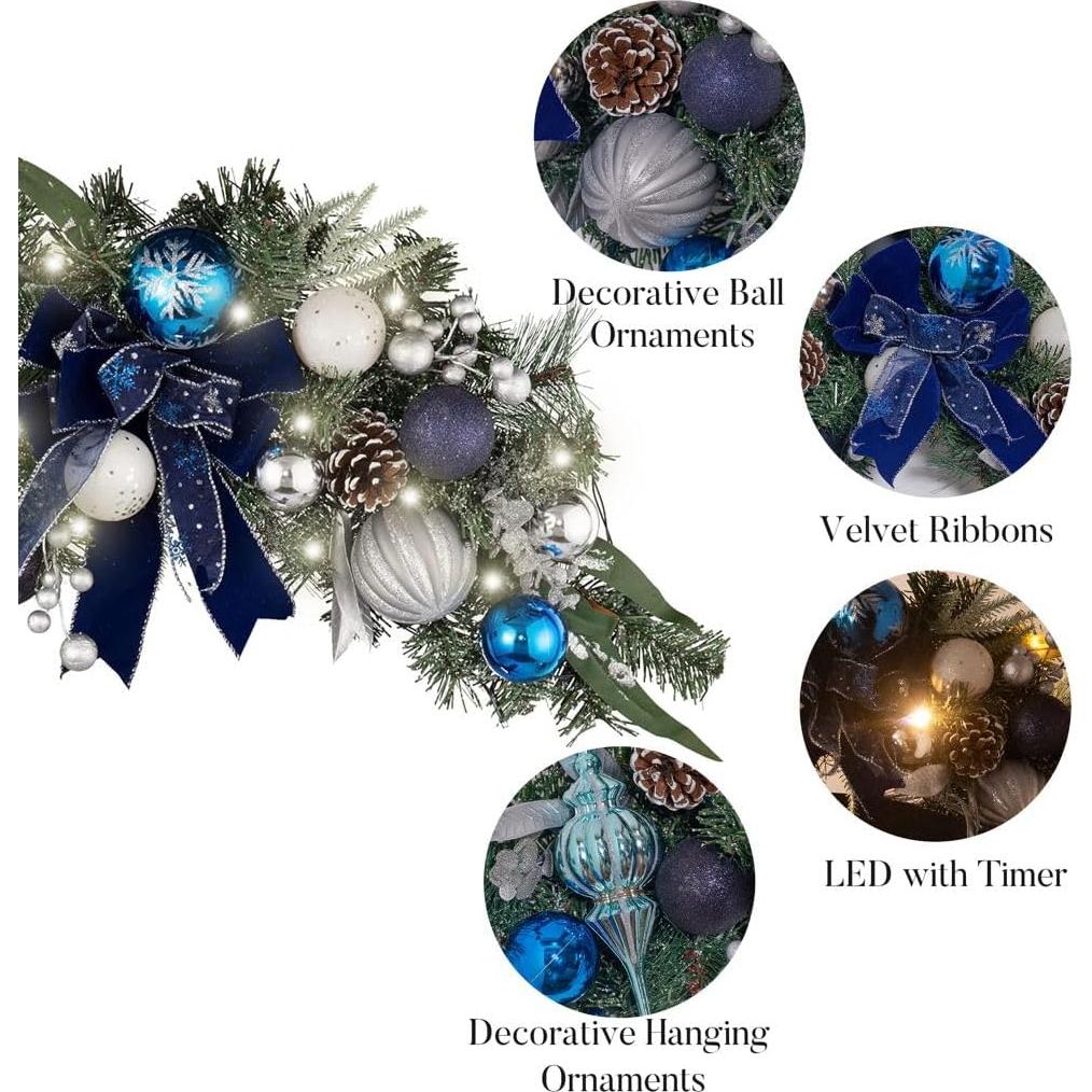 Adorno Navideño Preiluminado Valery Madelyn 61 cm Plata Azul