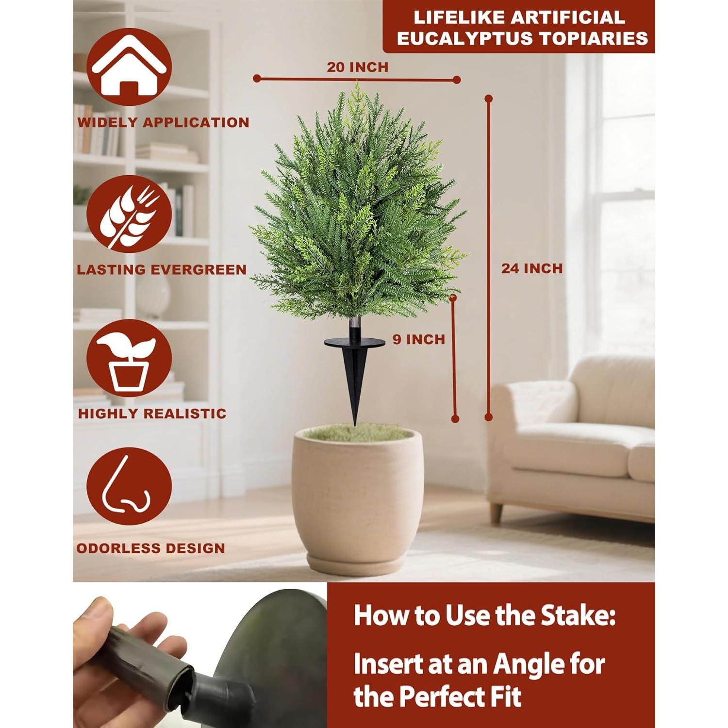 Paquete de 2 Árboles Topiarios Artificiales Grandeal 61 cm