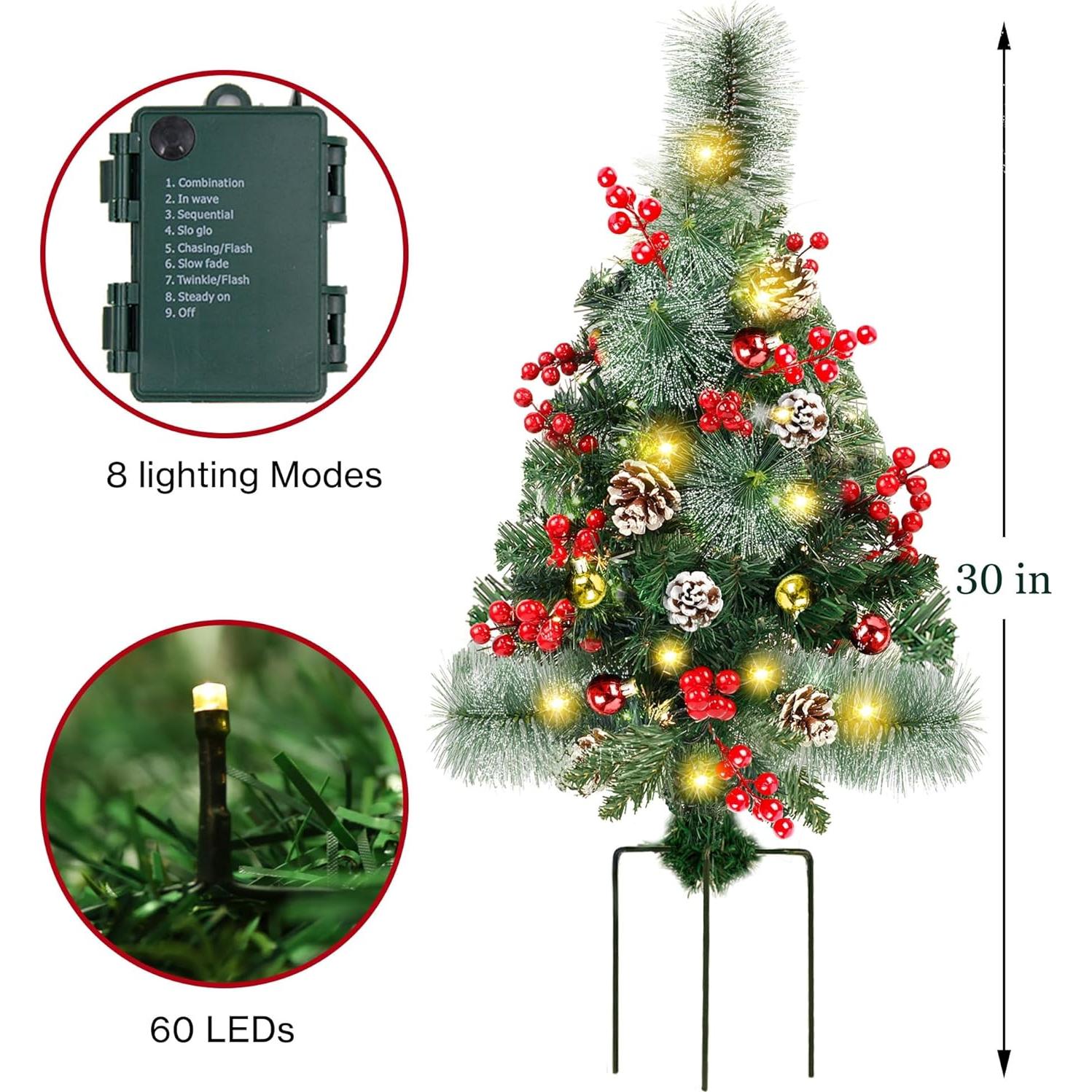 Juegoal 2 Árboles de Navidad Preiluminados 76 cm con 60 Luces LED