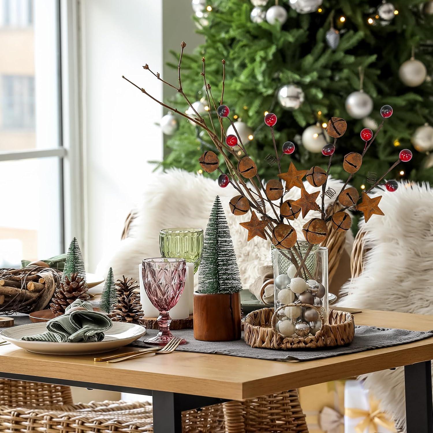 Ramo Floral Navideño Winlyn 6 Pcs Campanas y Estrellas Oxidadas