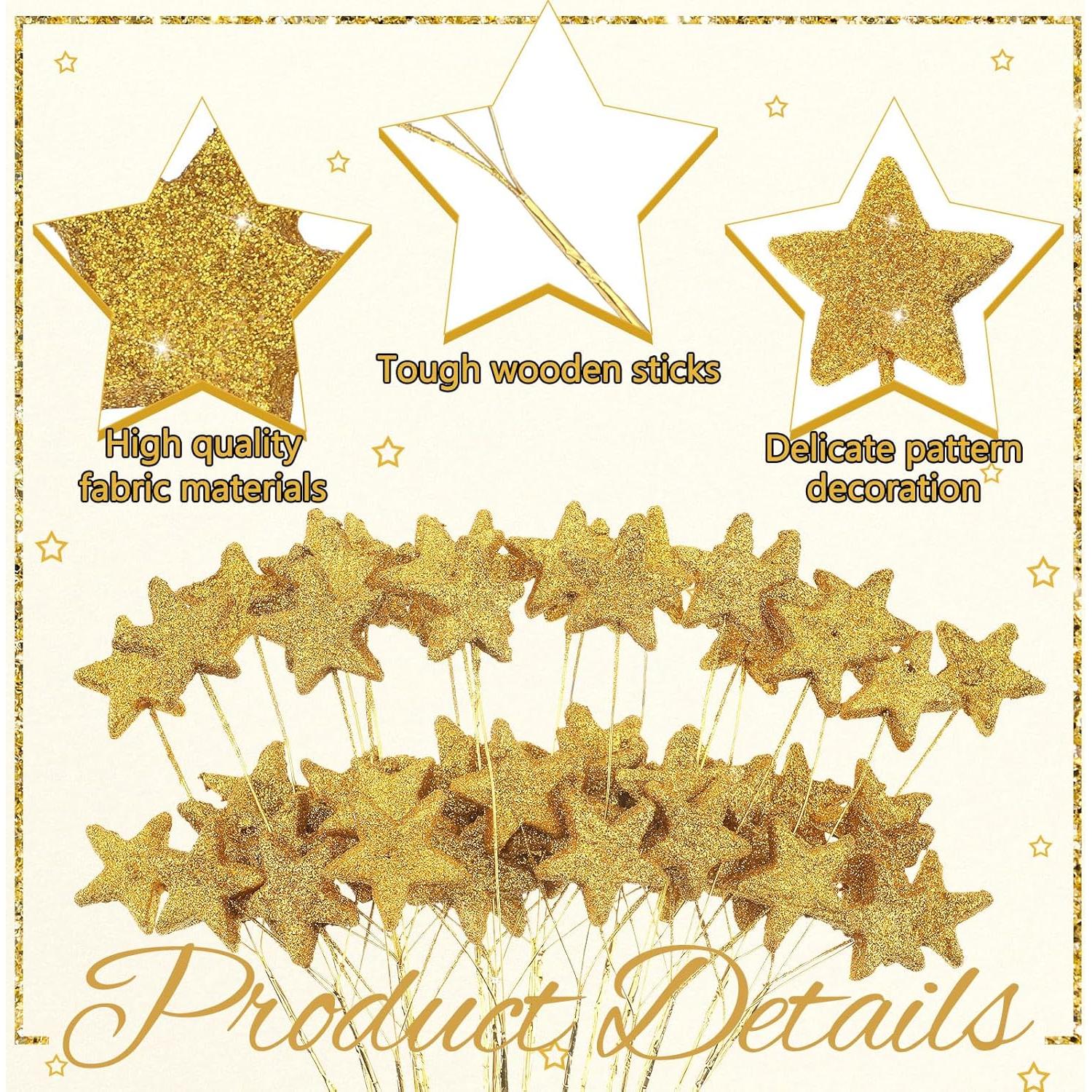 24 Palitos de Estrella Brillante Wavwavw 35 cm Dorado