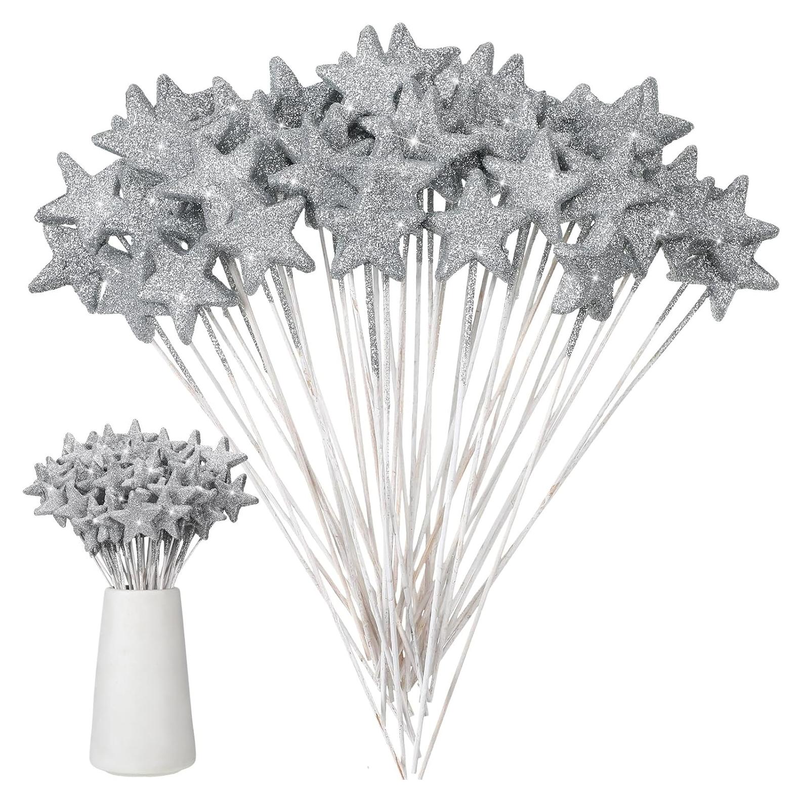 Palitos Florales Plateados Suzile 60 Pcs 20.32 cm Estrella
