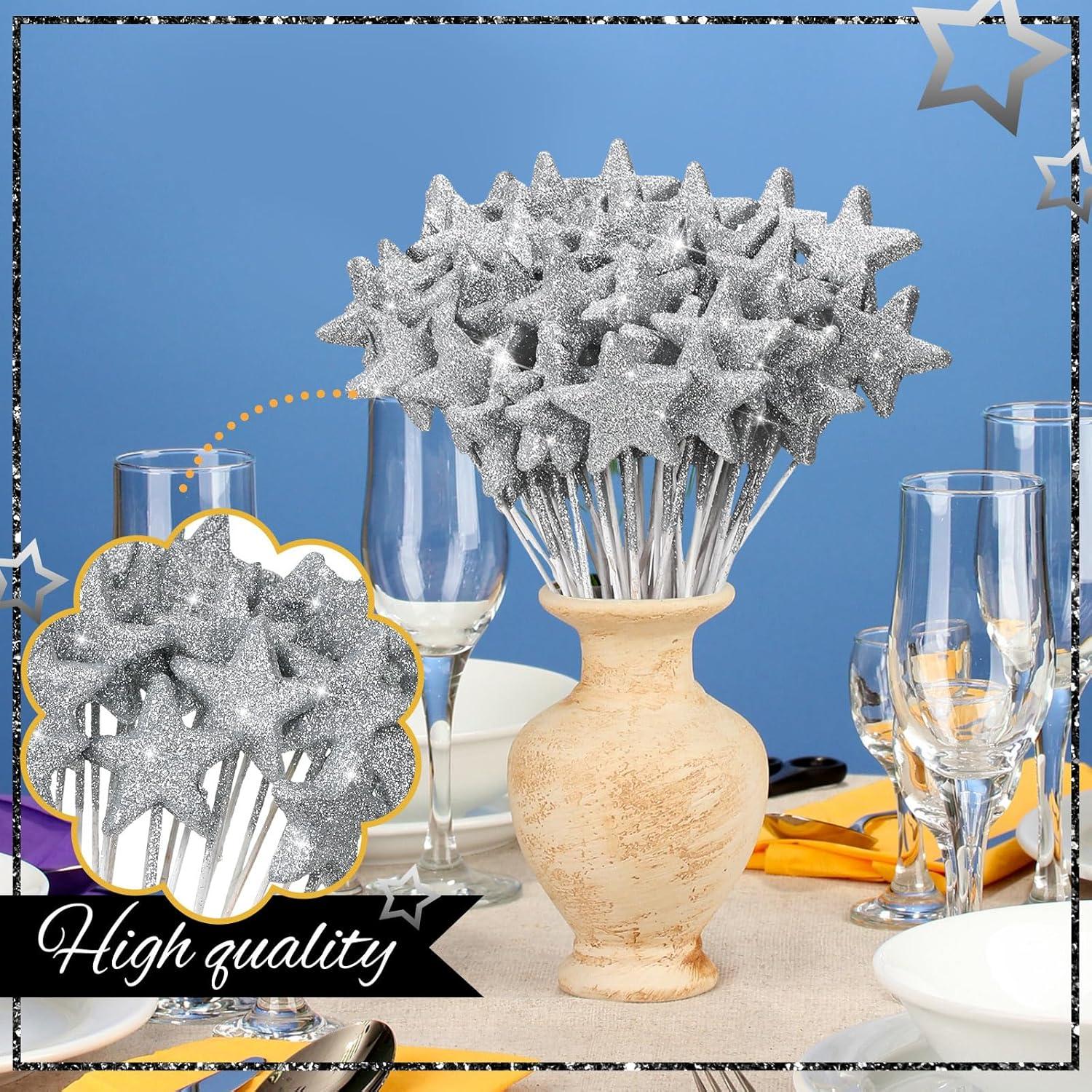 Palitos Florales Plateados Suzile 60 Pcs 20.32 cm Estrella