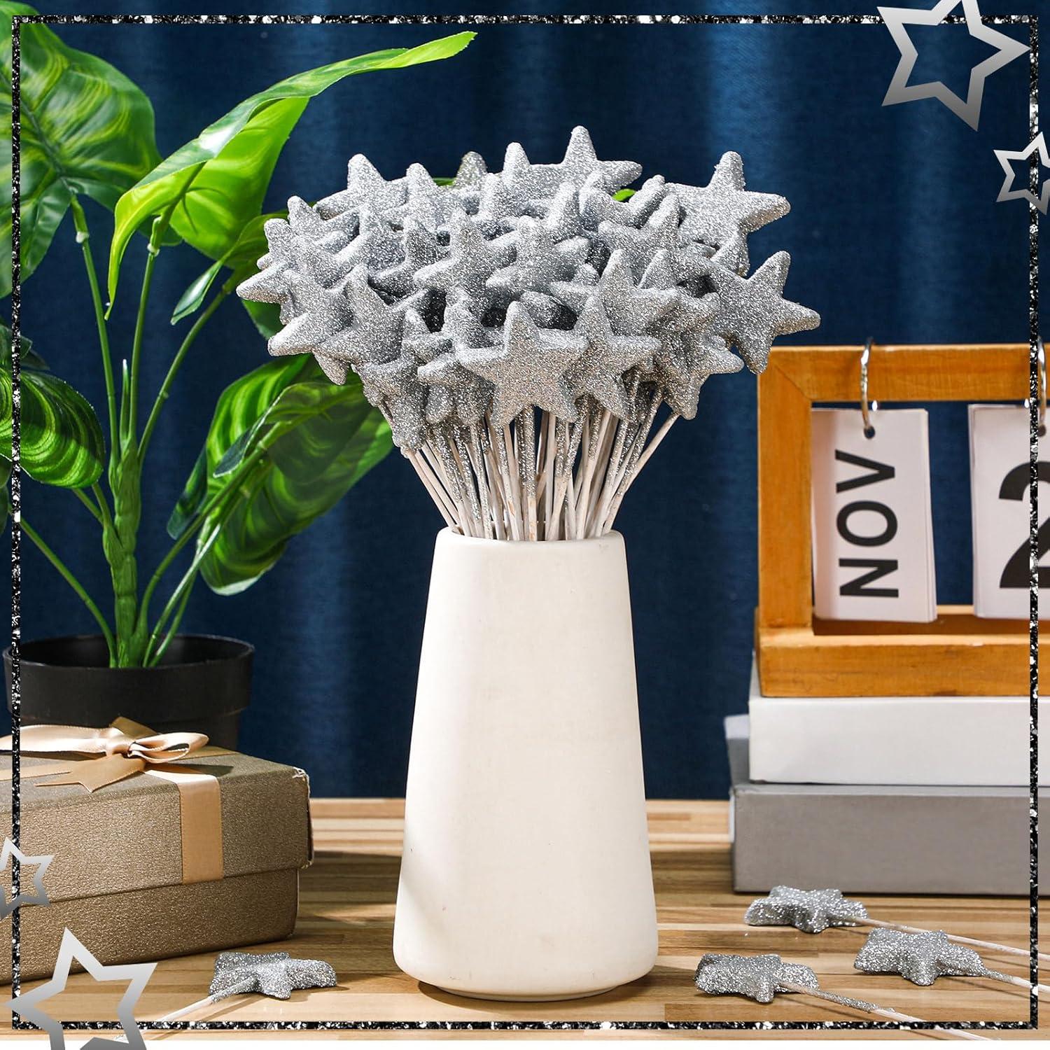 Palitos Florales Plateados Suzile 60 Pcs 20.32 cm Estrella