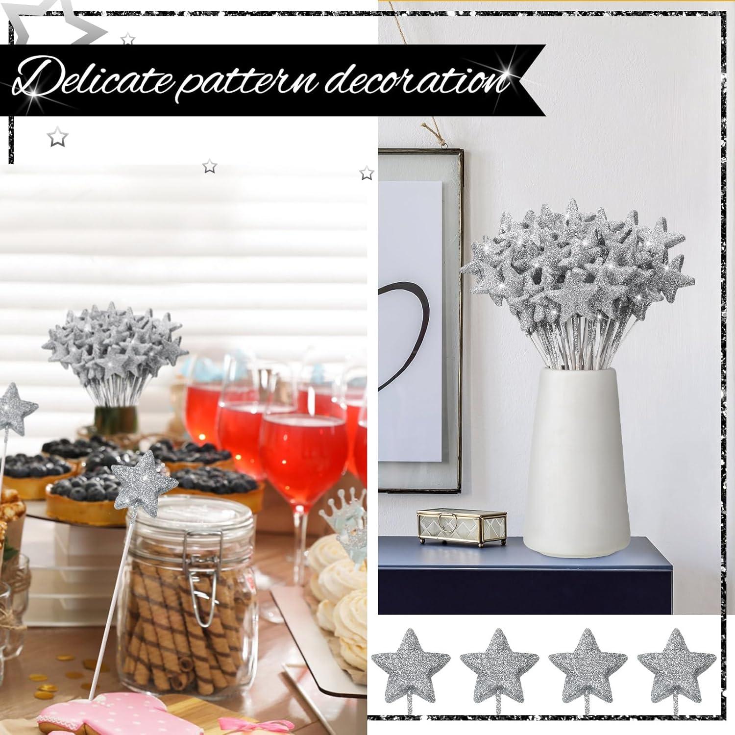 Palitos Florales Plateados Suzile 60 Pcs 20.32 cm Estrella