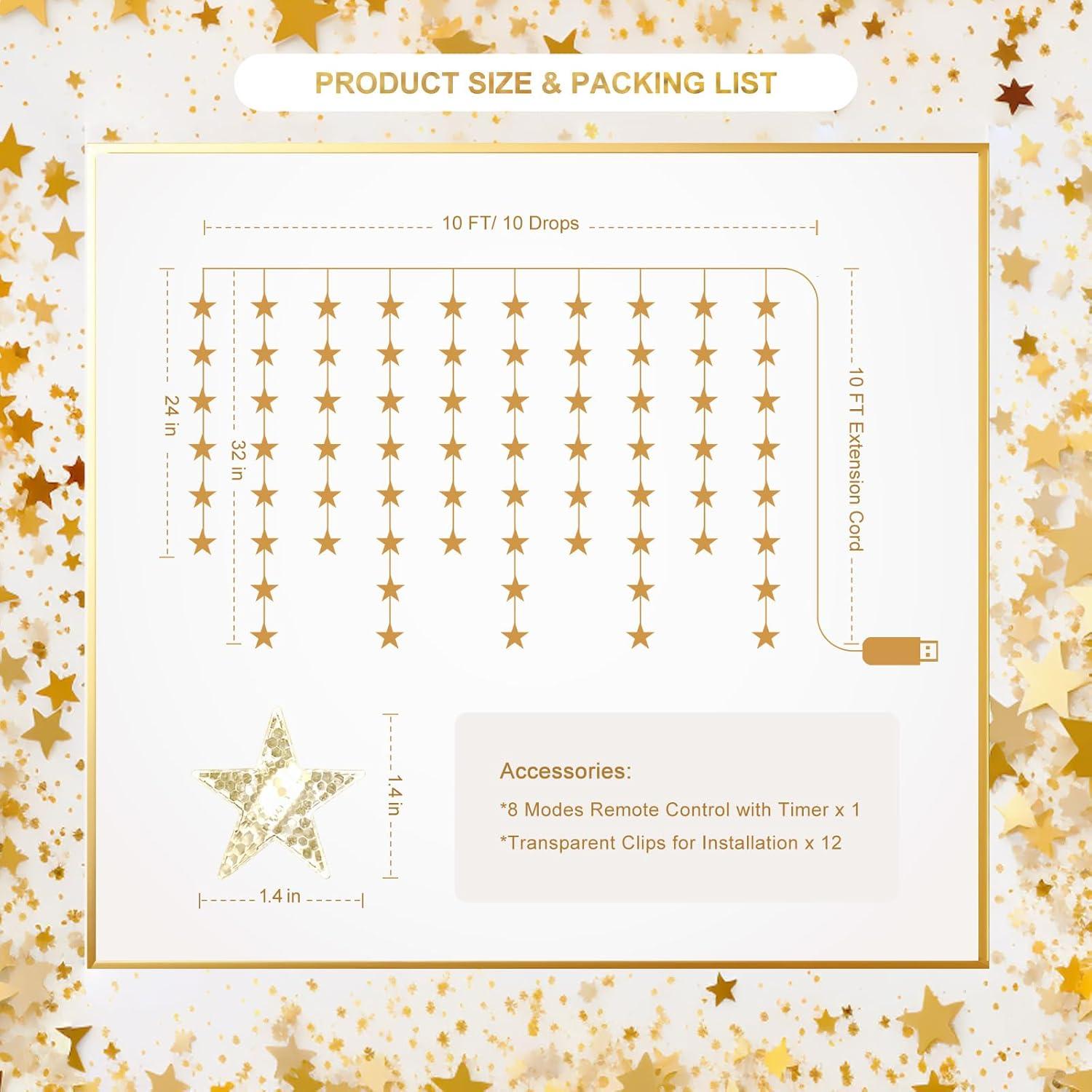 Luces de Cortina LED Patioman 3.05m 70 Estrellas Control Remoto