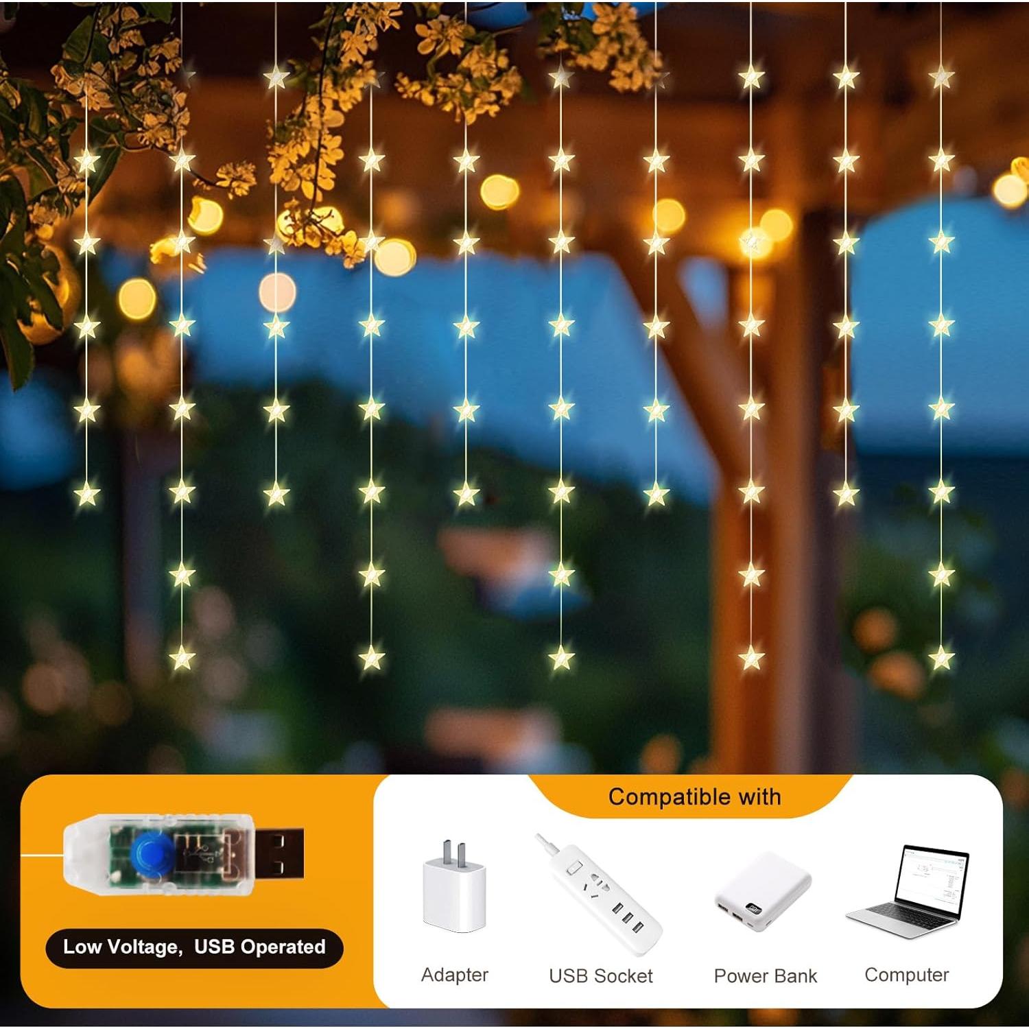 Luces de Cortina LED Patioman 3.05m 70 Estrellas Control Remoto