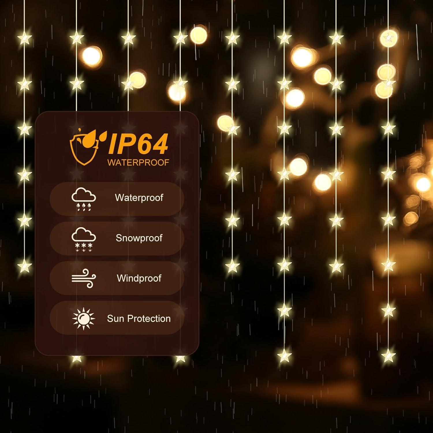 Luces de Cortina LED Patioman 3.05m 70 Estrellas Control Remoto