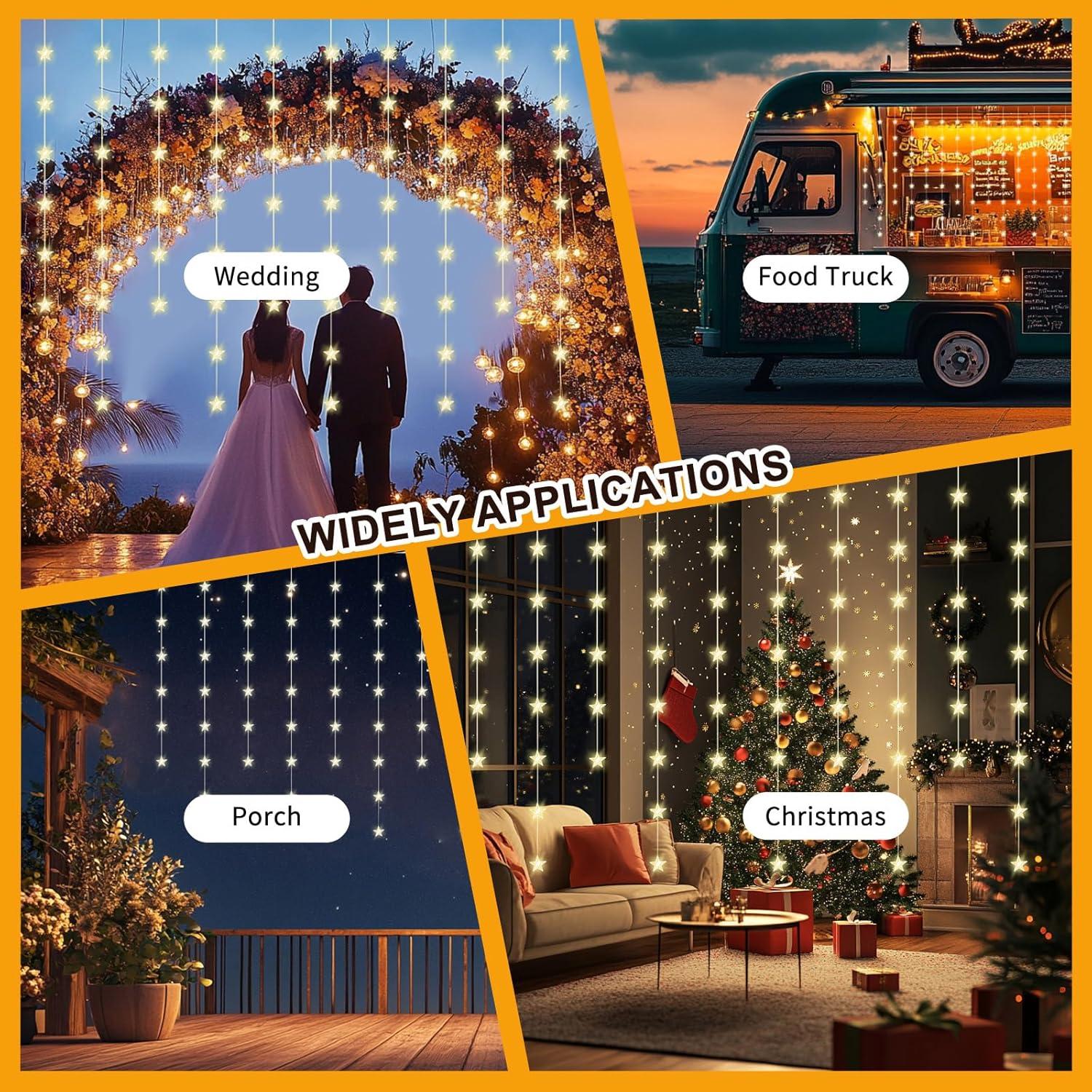 Luces de Cortina LED Patioman 3.05m 70 Estrellas Control Remoto