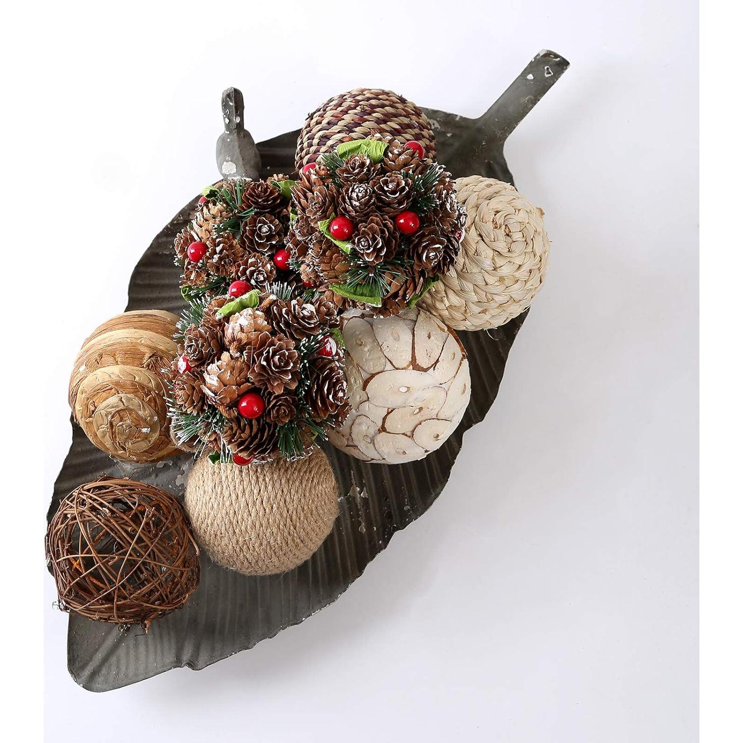 9 Bolas Decorativas de Ratan 8.89cm CIR OASES Navidad