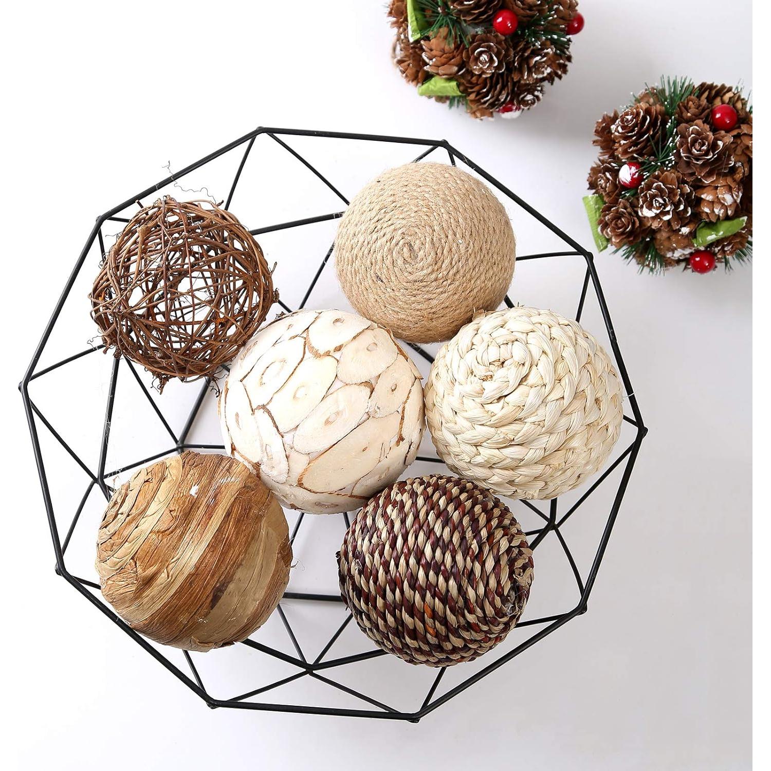 9 Bolas Decorativas de Ratan 8.89cm CIR OASES Navidad