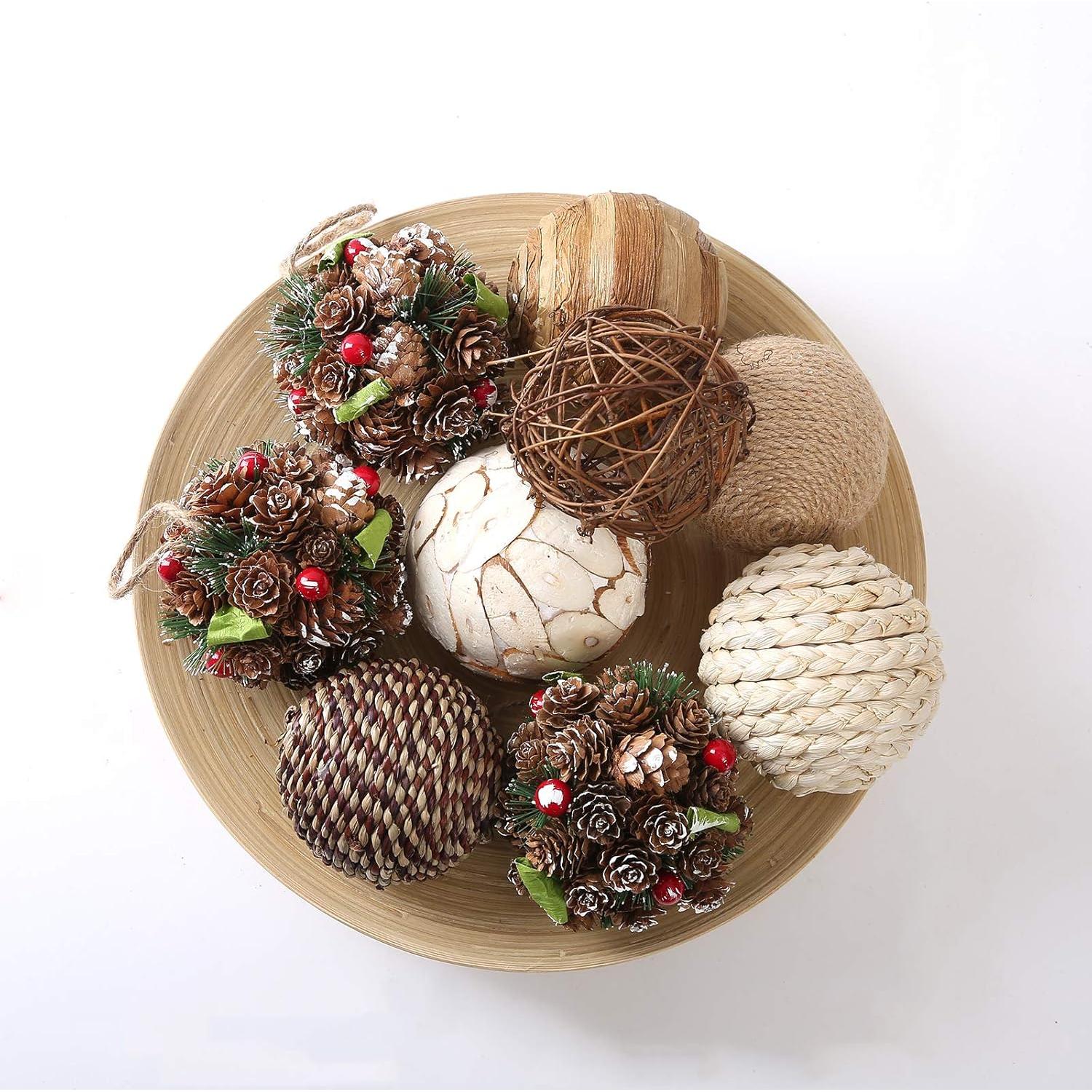 9 Bolas Decorativas de Ratan 8.89cm CIR OASES Navidad