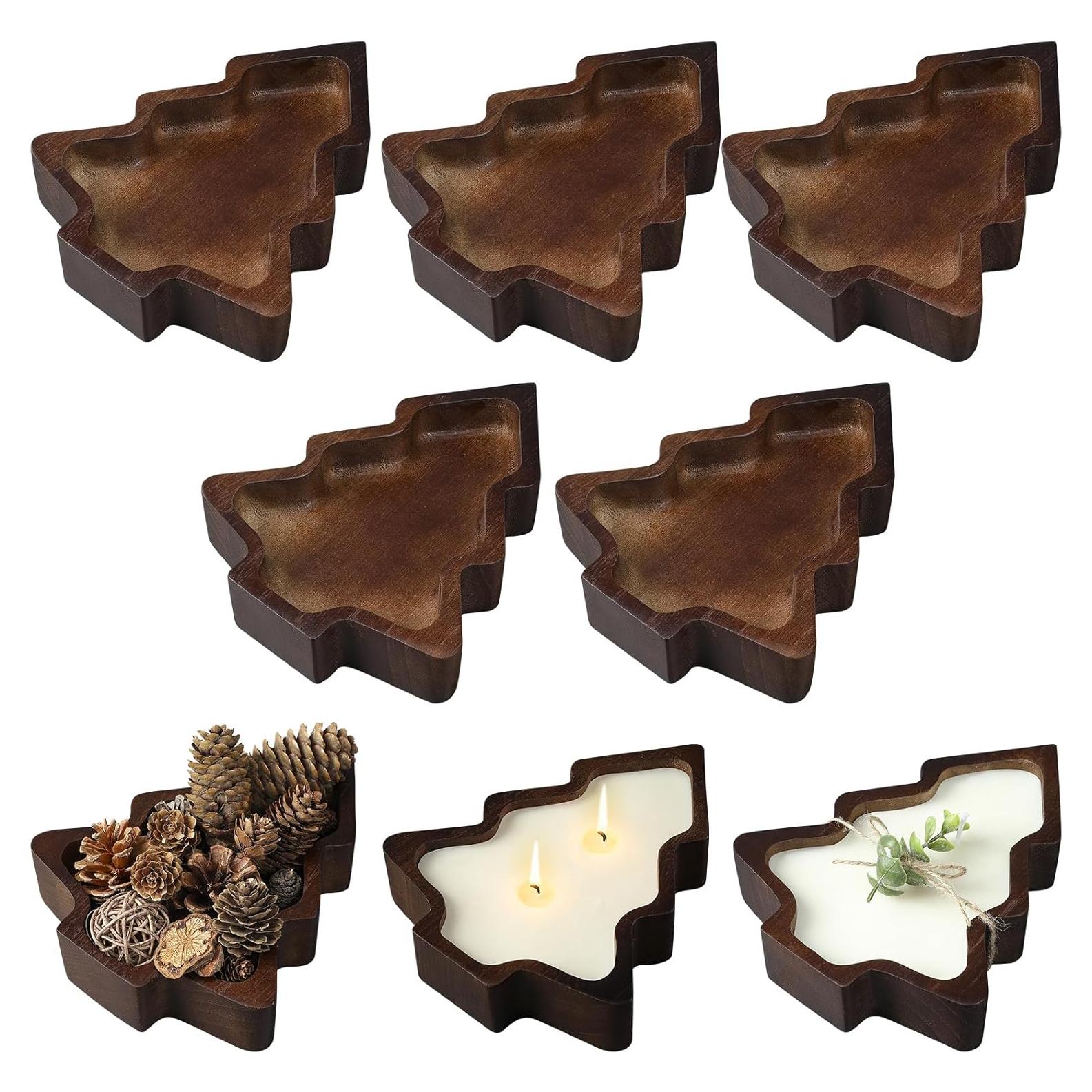 8 Tazones de Madera Paulownia Jingmore para Velas Navidad